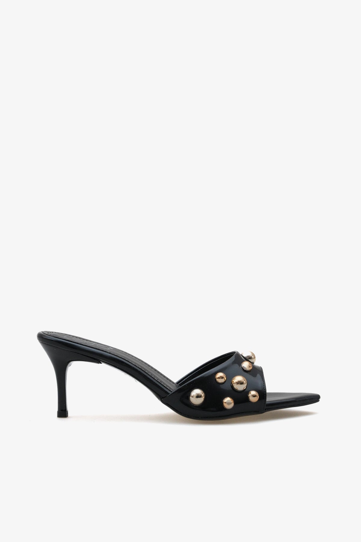 kadın altın taşlı topuklu sivri burun günlük terlik Dora