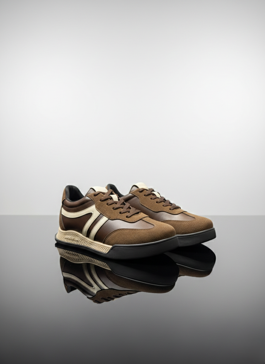 Kadın Bağcıklı Süet Detaylı Kalın Taban Günlük Spor Ayakkabı Elvigos Kahve