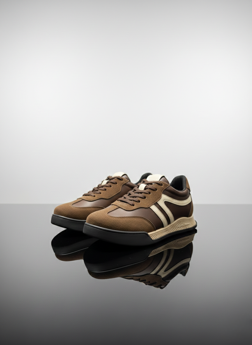 Kadın Bağcıklı Süet Detaylı Kalın Taban Günlük Spor Ayakkabı Elvigos Kahve