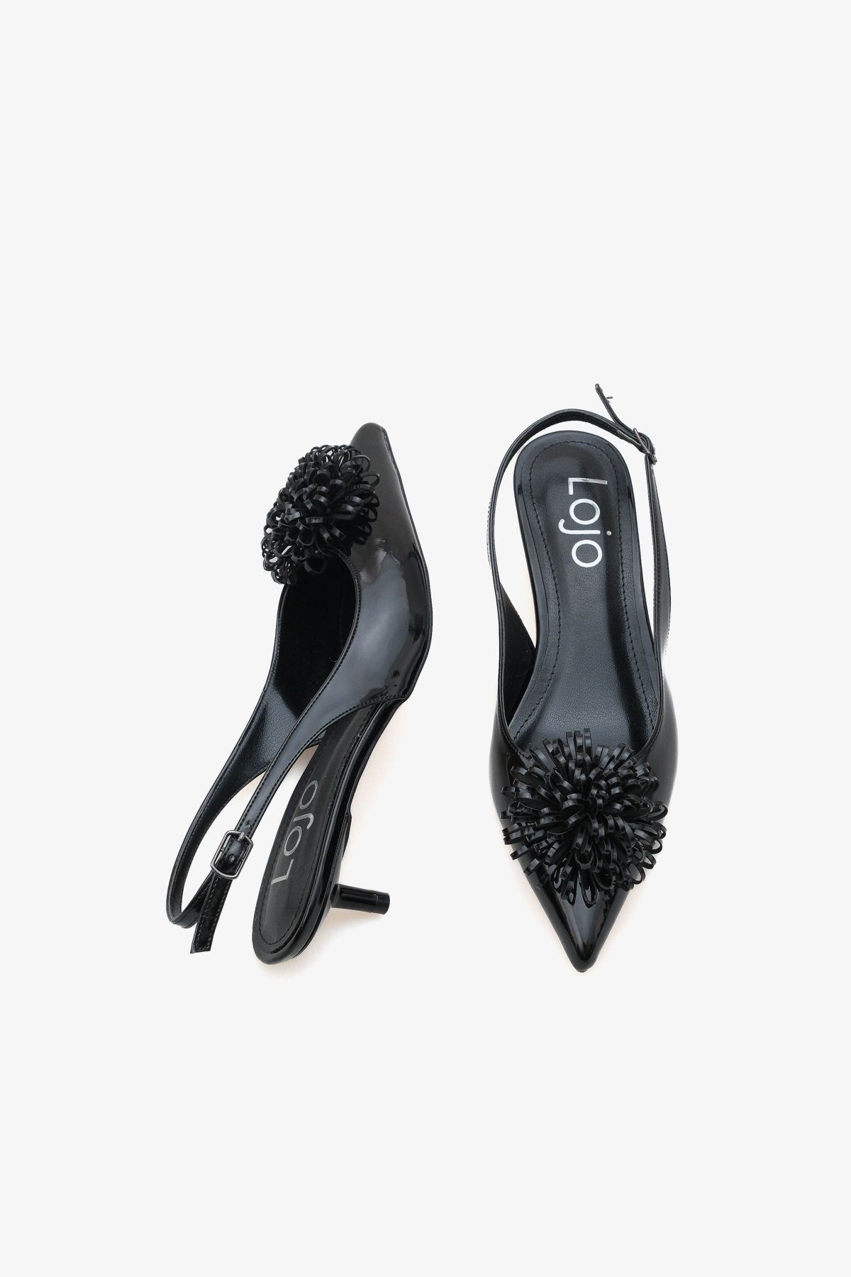 Kadın Çiçek Tokalı Arkası Açık Sivri Burun Topuklu Stiletto Fernas Siyah