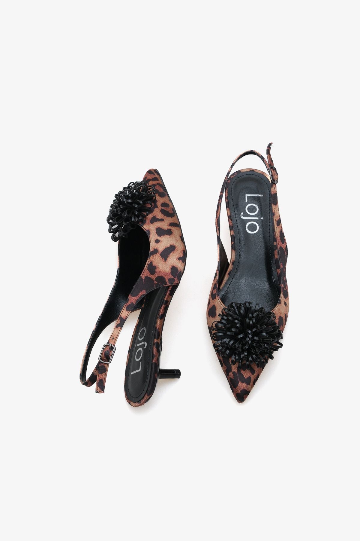 Kadın Çiçek Tokalı Arkası Açık Sivri Burun Topuklu Stiletto Fernas Siyah