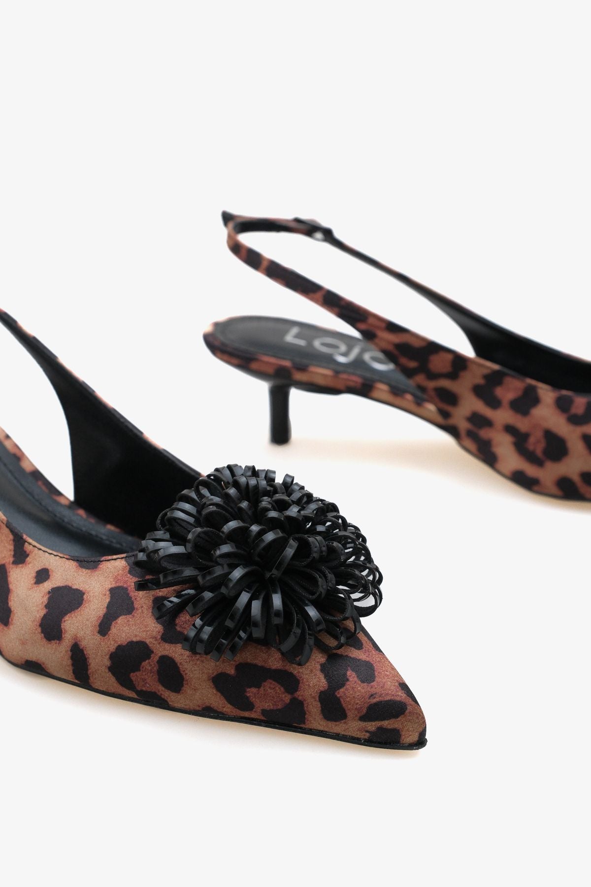 Kadın Çiçek Tokalı Arkası Açık Sivri Burun Topuklu Stiletto Fernas Siyah