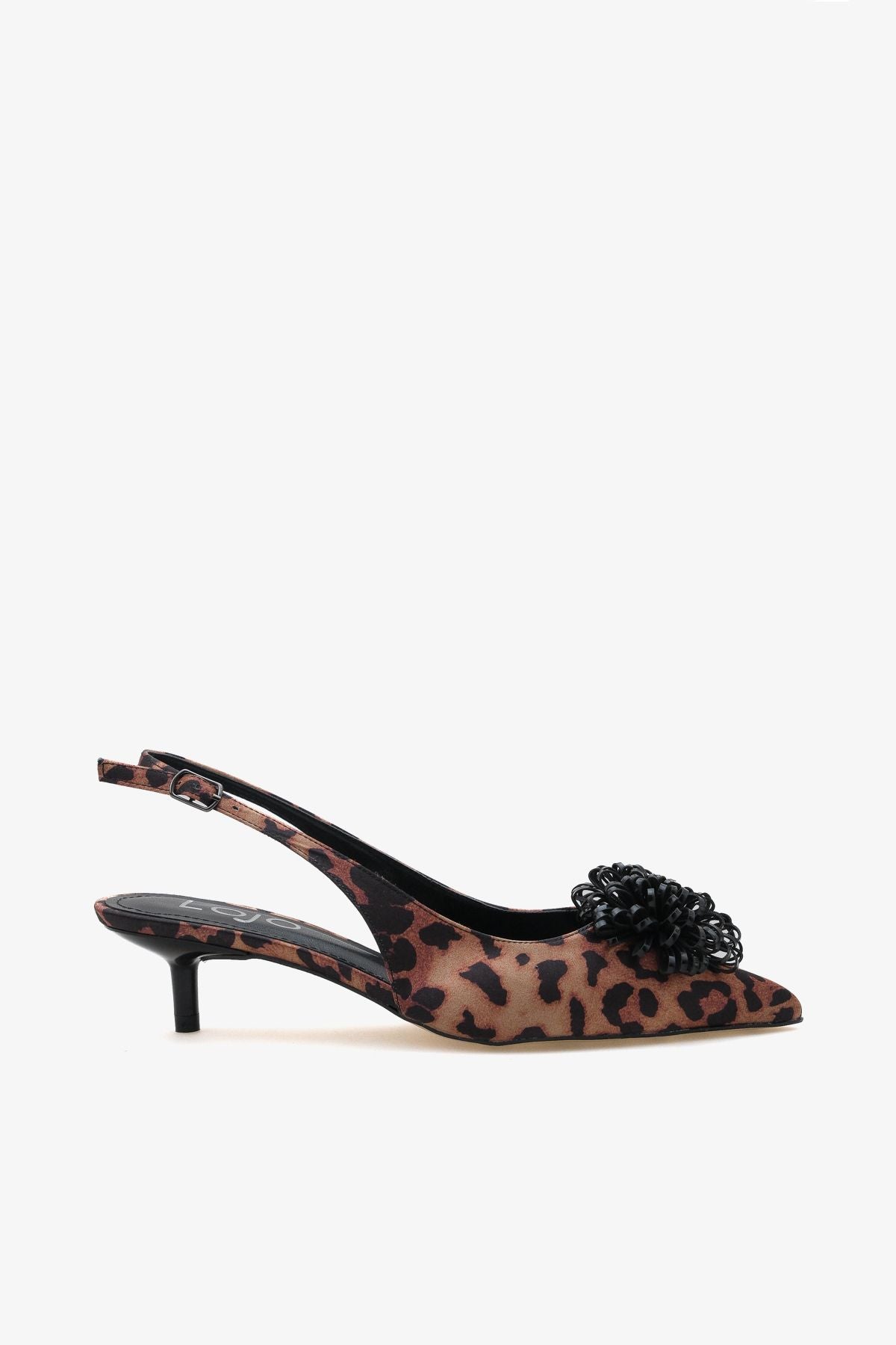 Kadın Çiçek Tokalı Arkası Açık Sivri Burun Topuklu Stiletto Fernas Siyah
