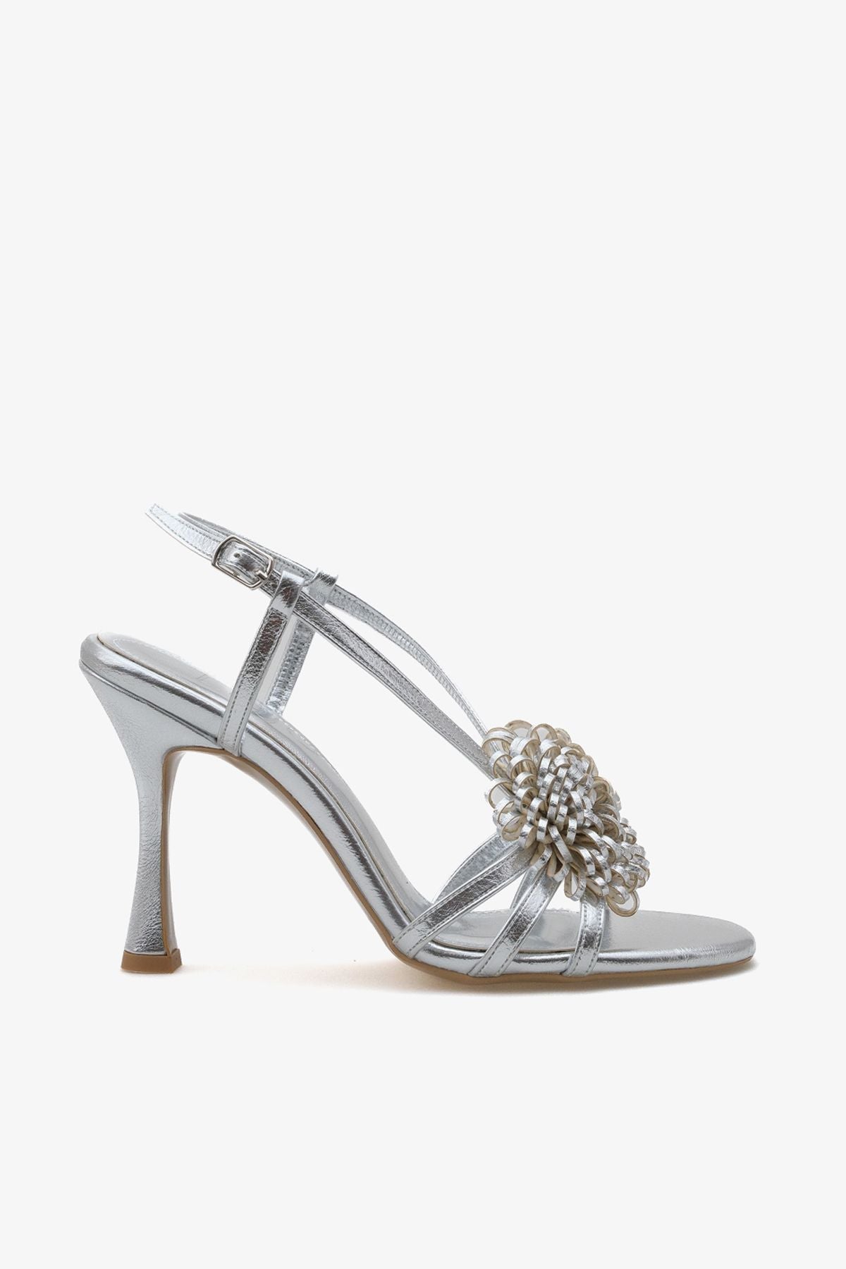 Kadın Çiçek Tokalı Önü Açık Topuklu Ayakkabı Fres