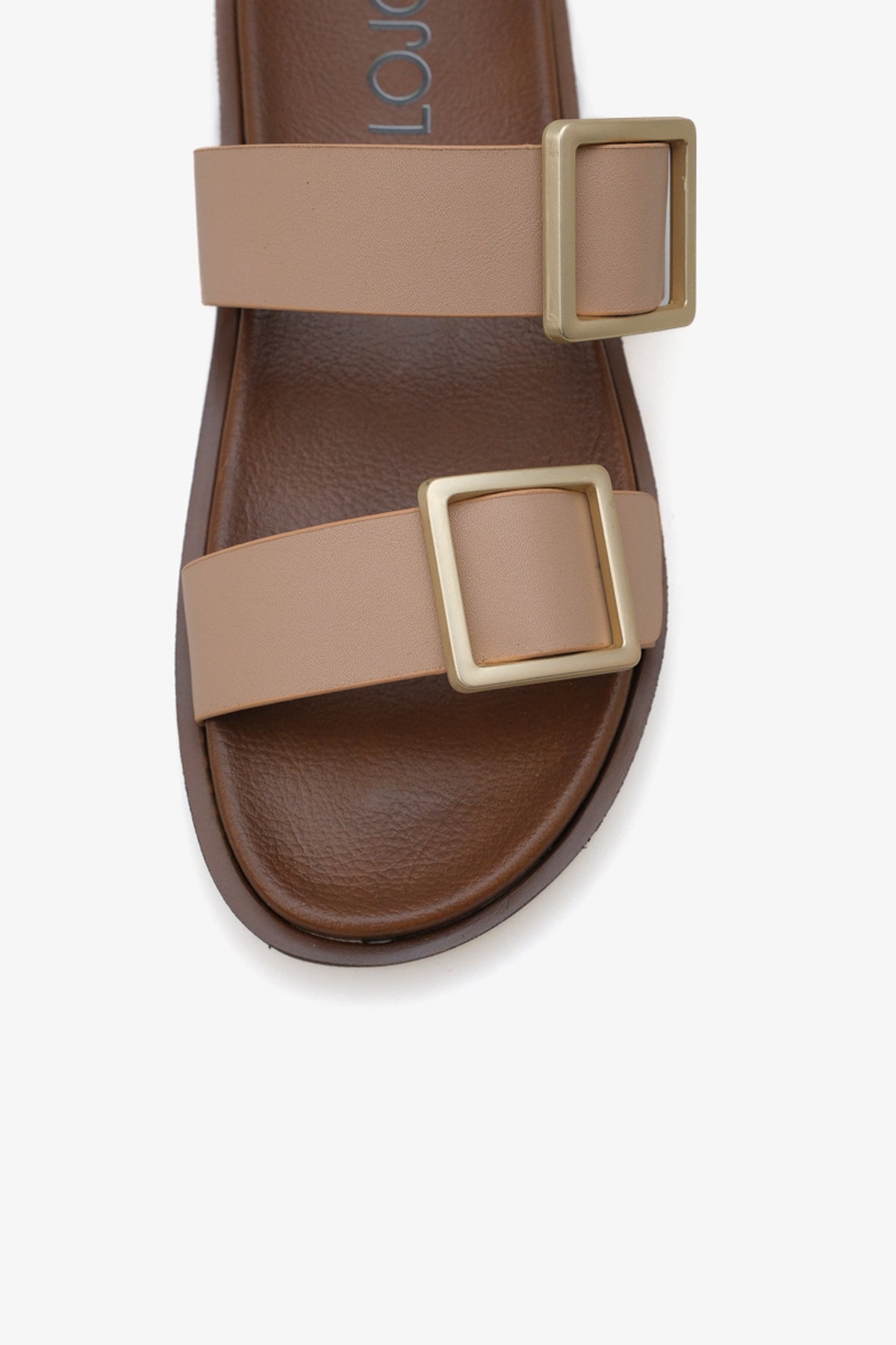 kadın çift bantlı altın tokalı günlük terlik Cesy