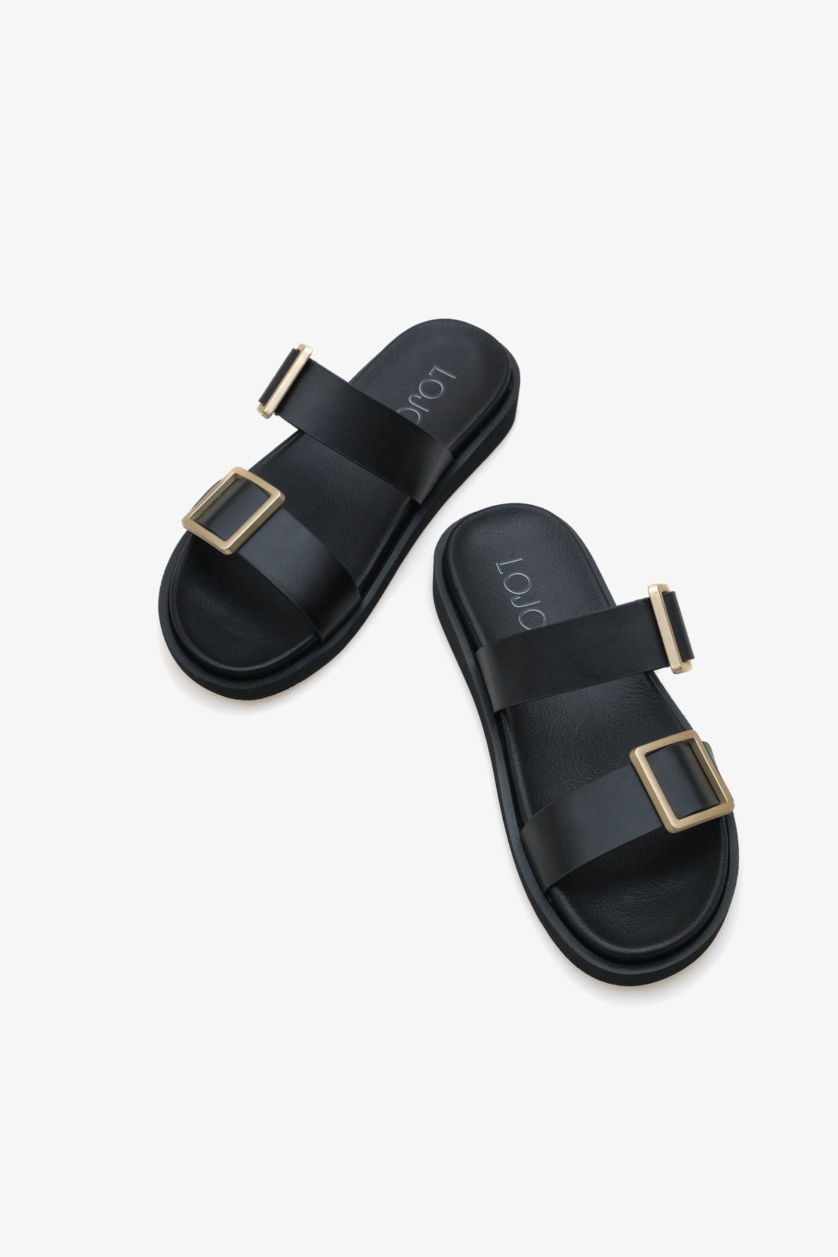 kadın çift bantlı altın tokalı günlük terlik Cesy