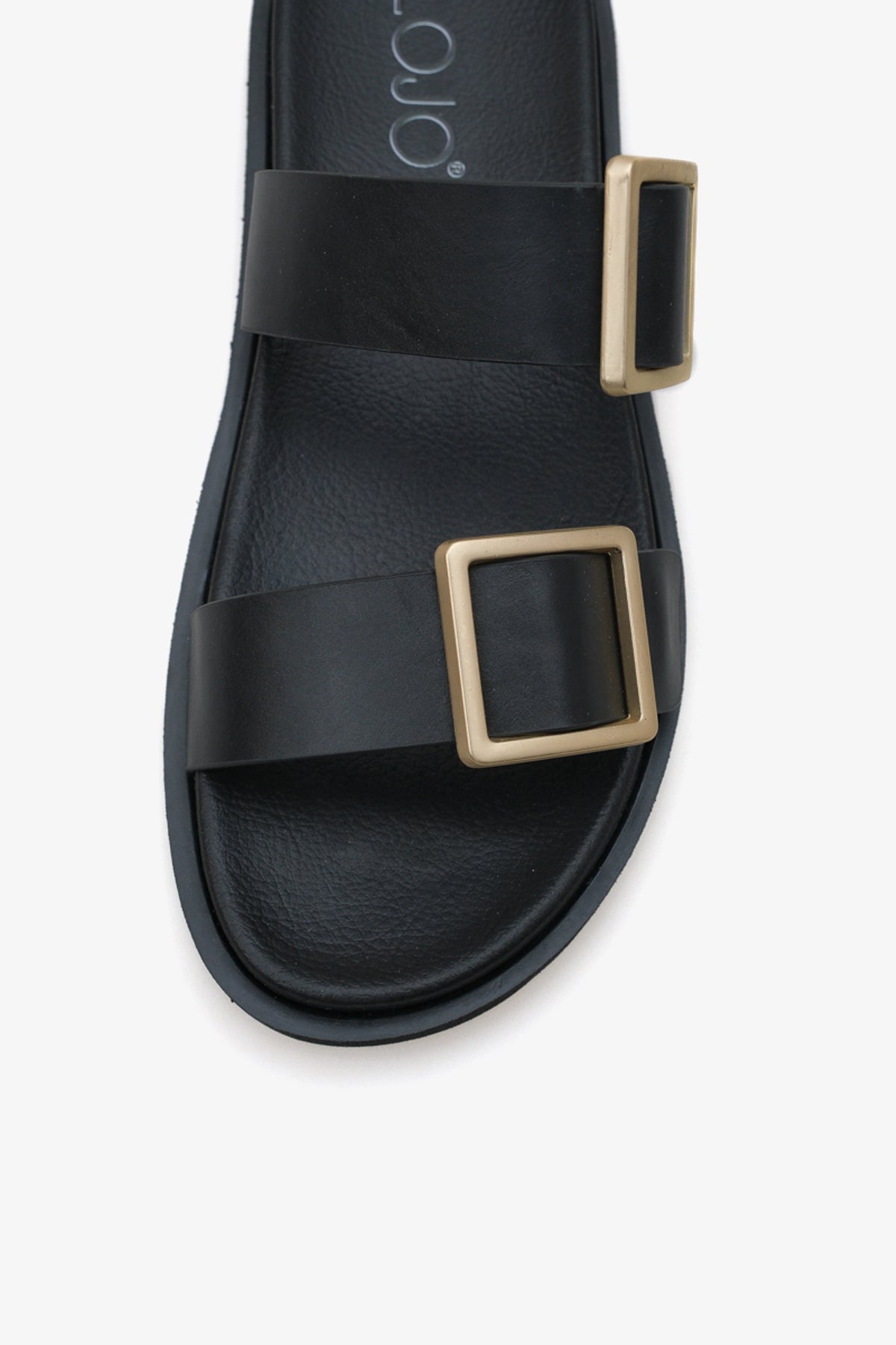 kadın çift bantlı altın tokalı günlük terlik Cesy