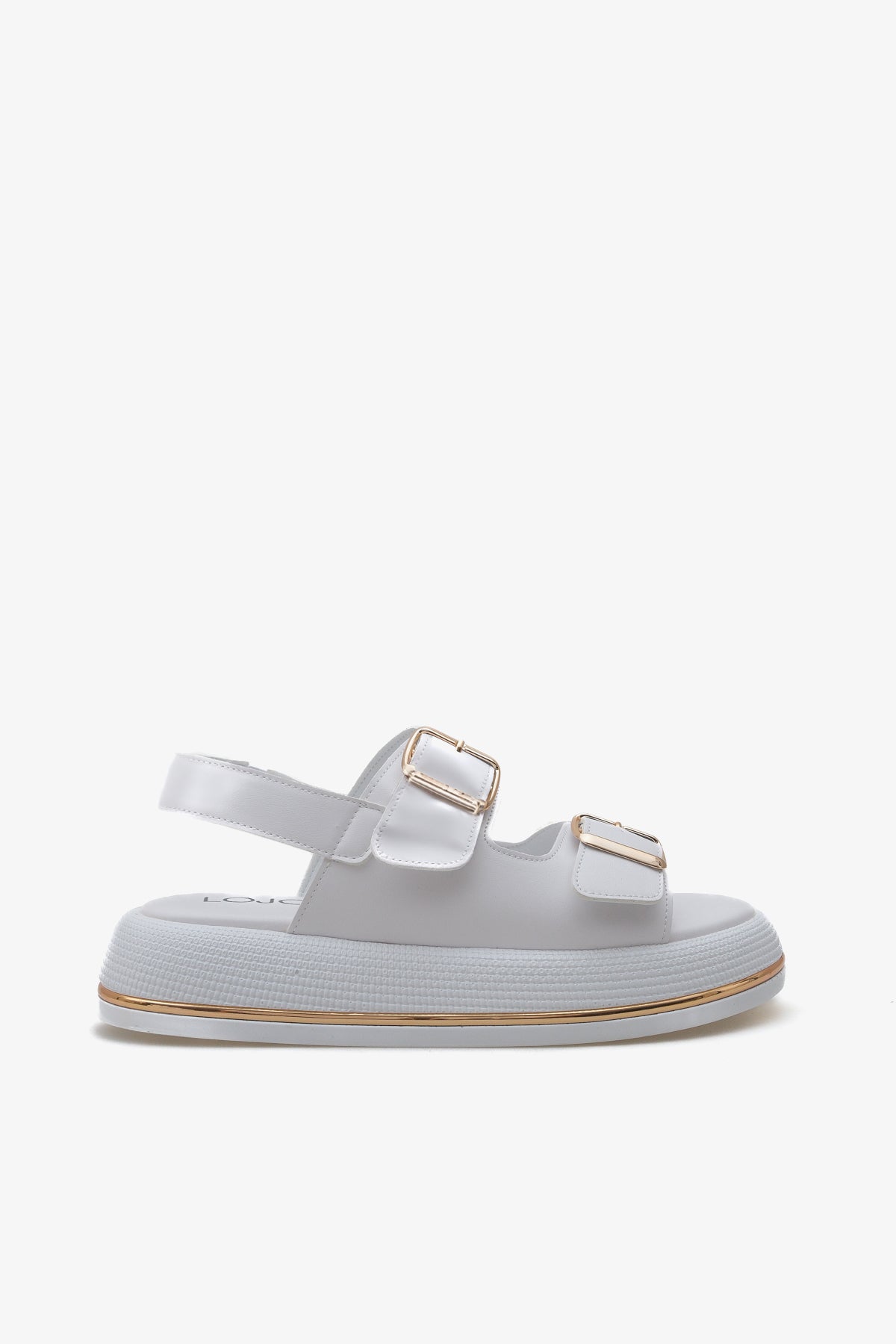 Kadın çift bantlı altın tokalı kalın taban günlük sandalet limbo