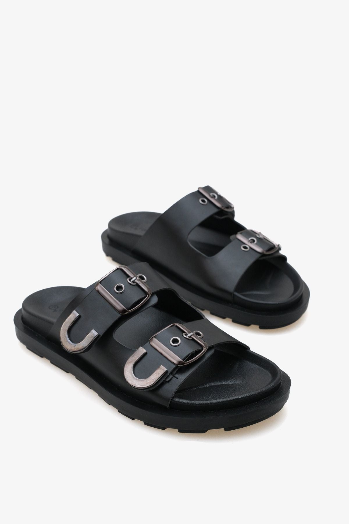 Kadın Çift Bantlı Altın Troklu Günlük Terlik Laris