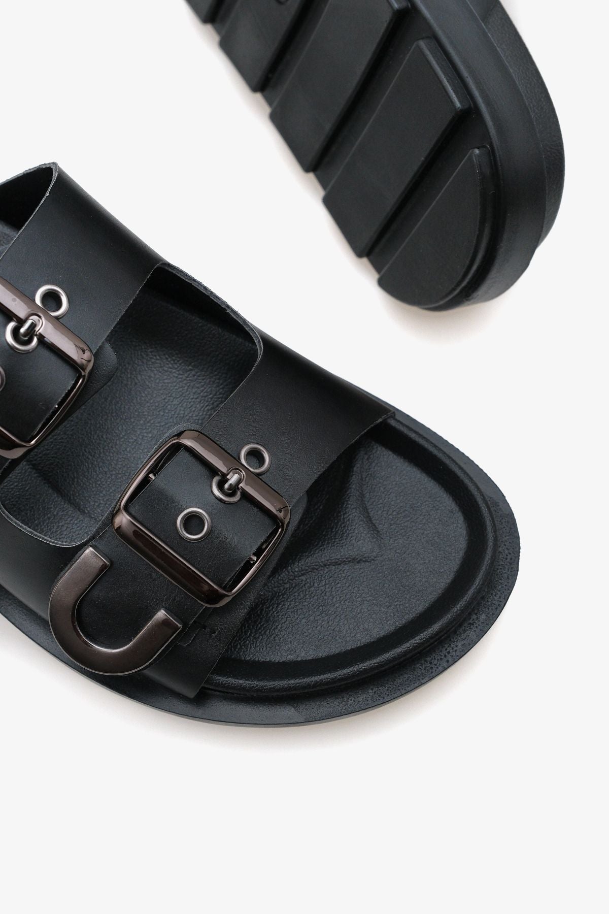 Kadın Çift Bantlı Altın Troklu Günlük Terlik Laris