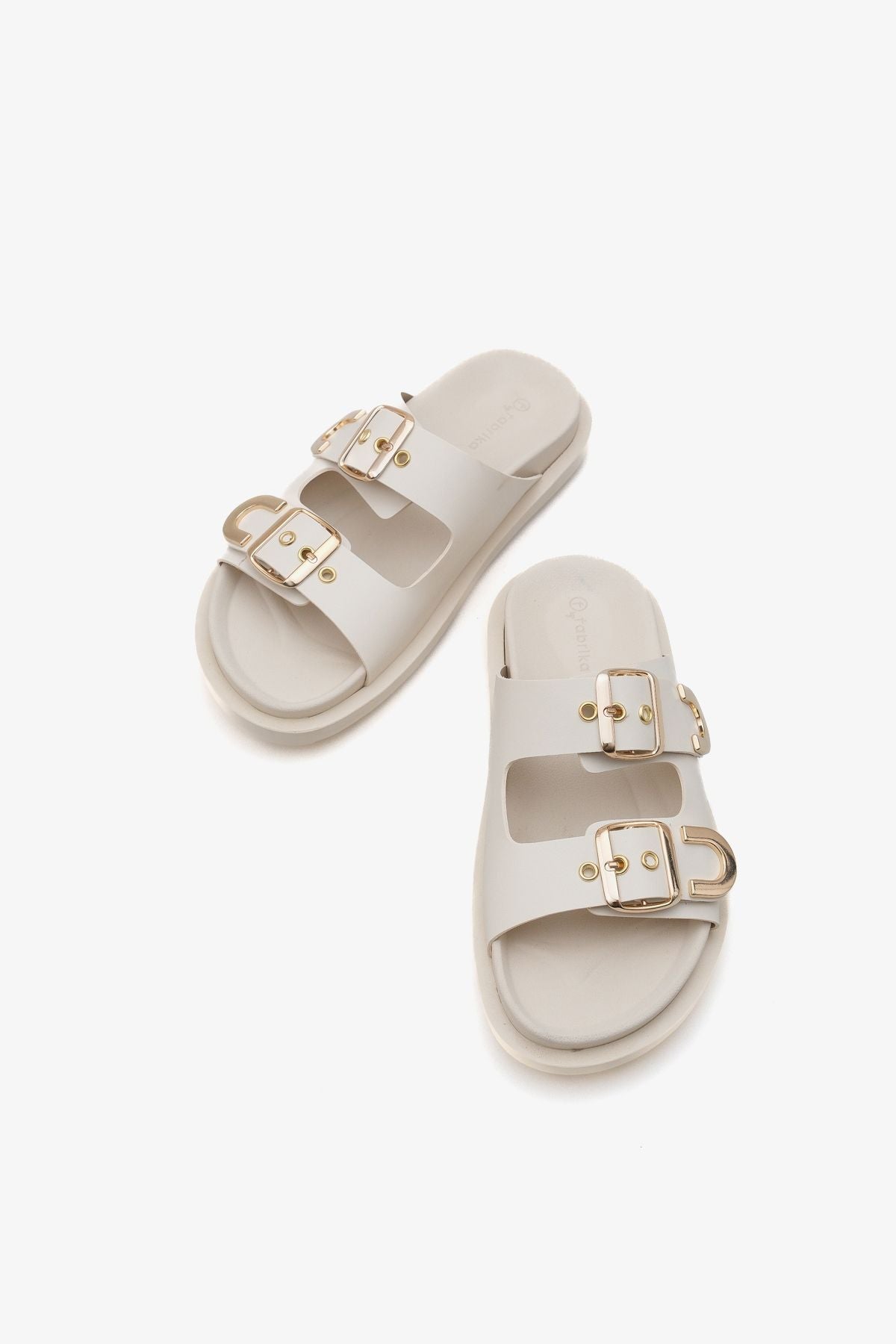 Kadın Çift Bantlı Altın Troklu Günlük Terlik Laris