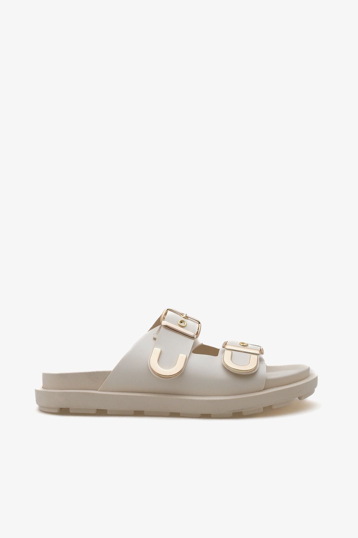 Kadın Çift Bantlı Altın Troklu Günlük Terlik Laris