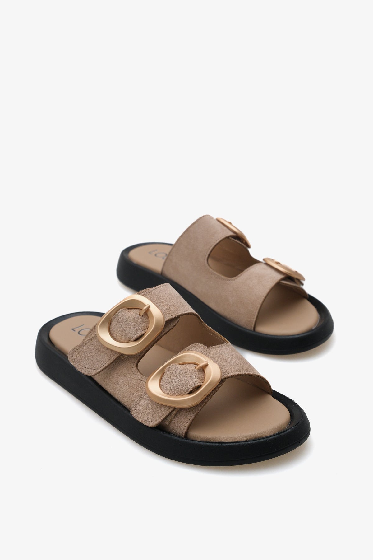 Kadın çift bantlı tokalı günlük terlik formes