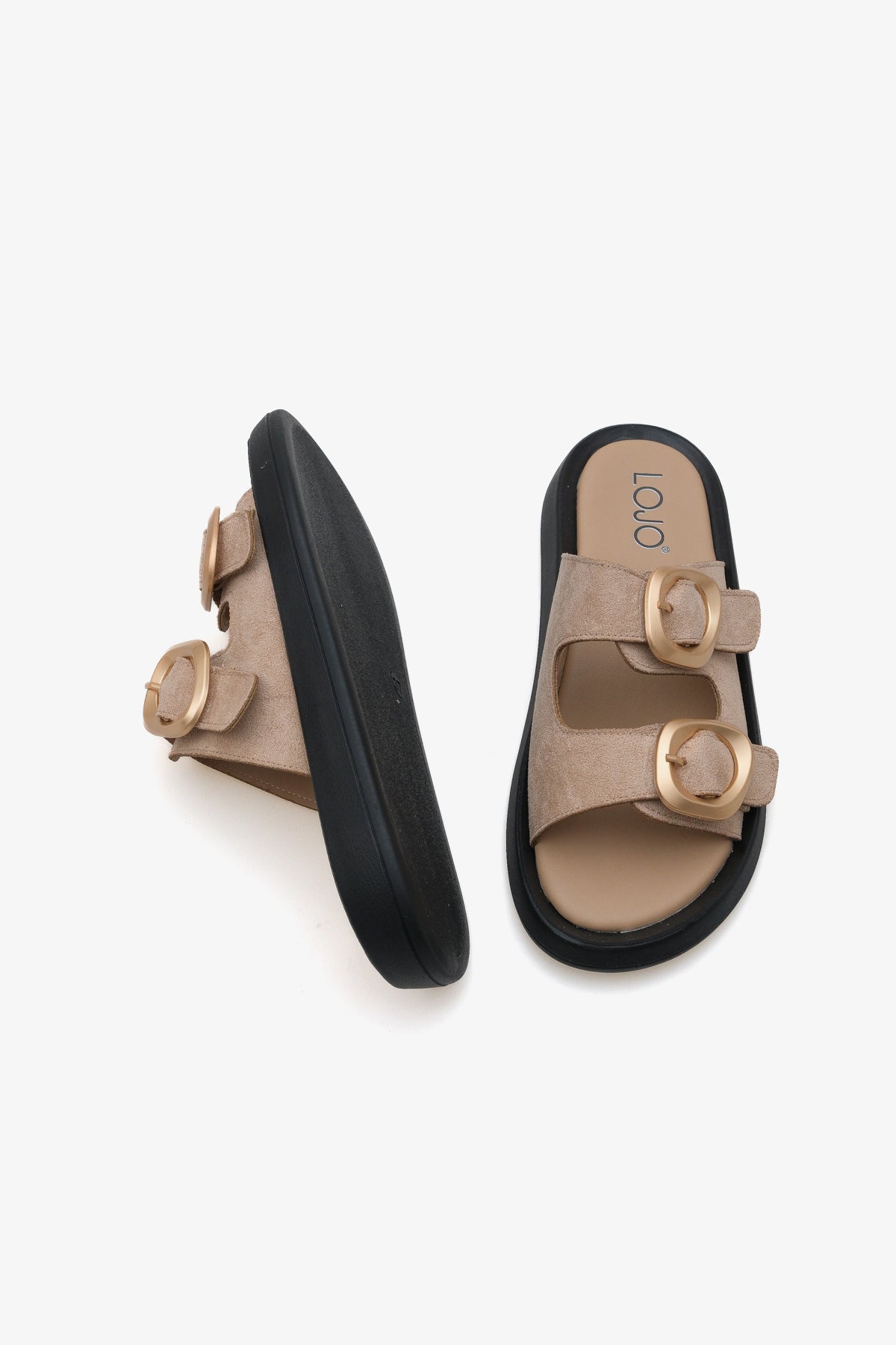 Kadın çift bantlı tokalı günlük terlik formes