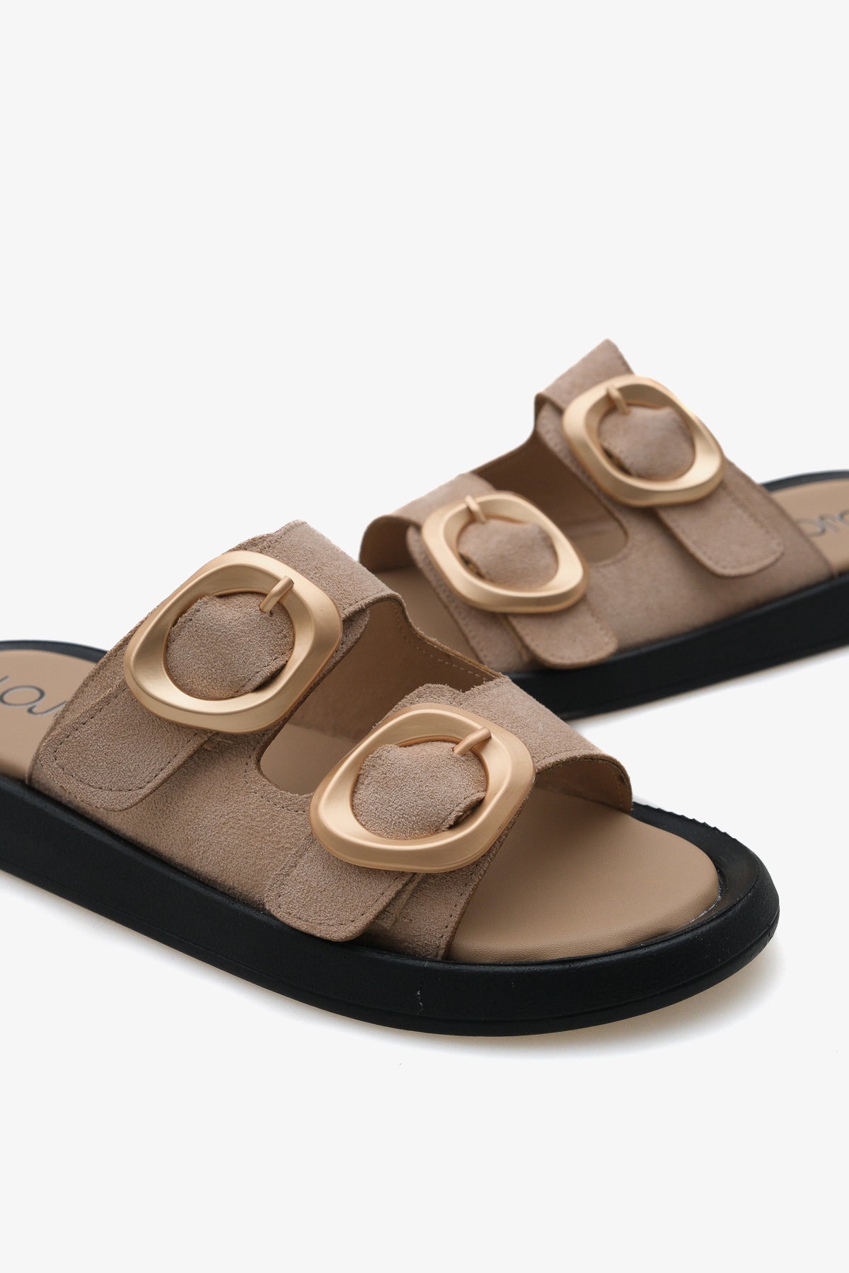 Kadın çift bantlı tokalı günlük terlik formes