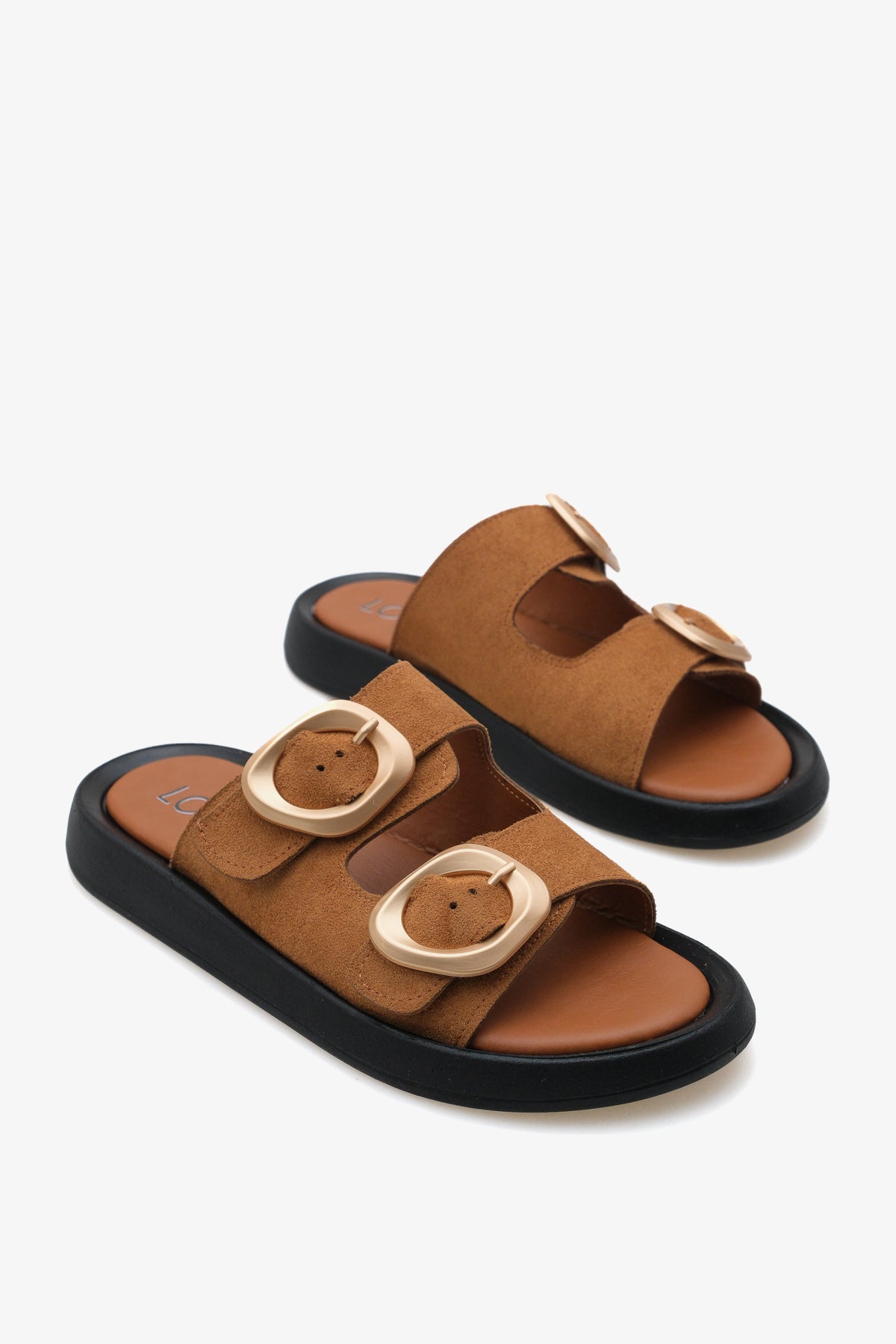 Kadın çift bantlı tokalı günlük terlik formes