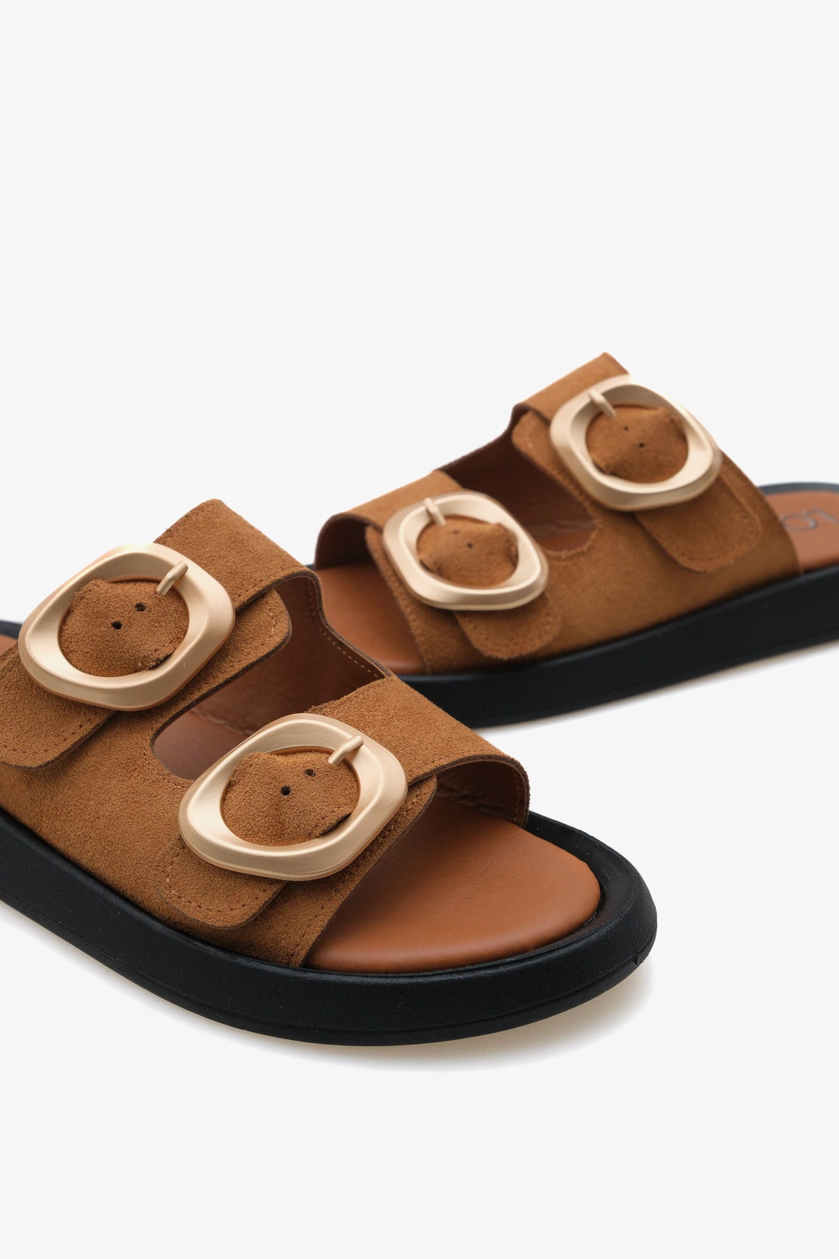 Kadın çift bantlı tokalı günlük terlik formes