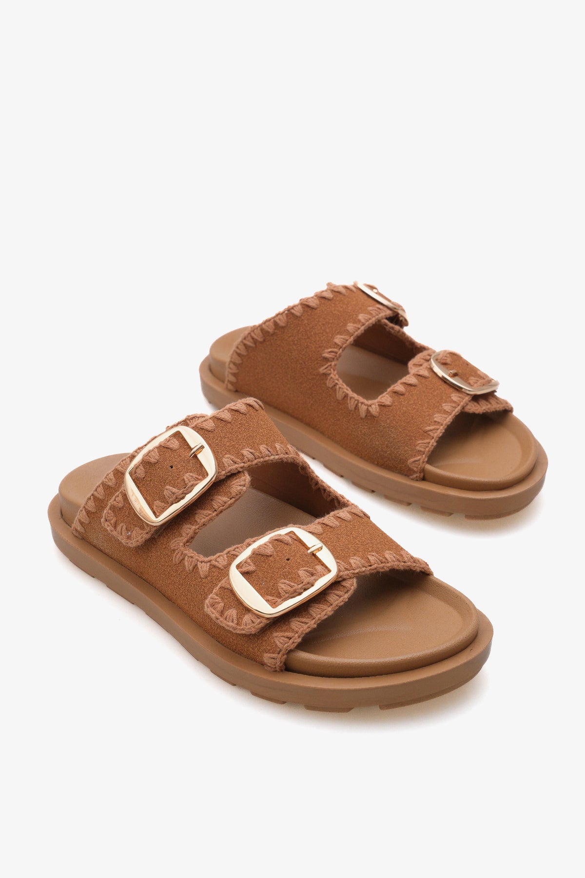 Kadın çift bantlı tokalı kalın taban günlük terlik Gavrio