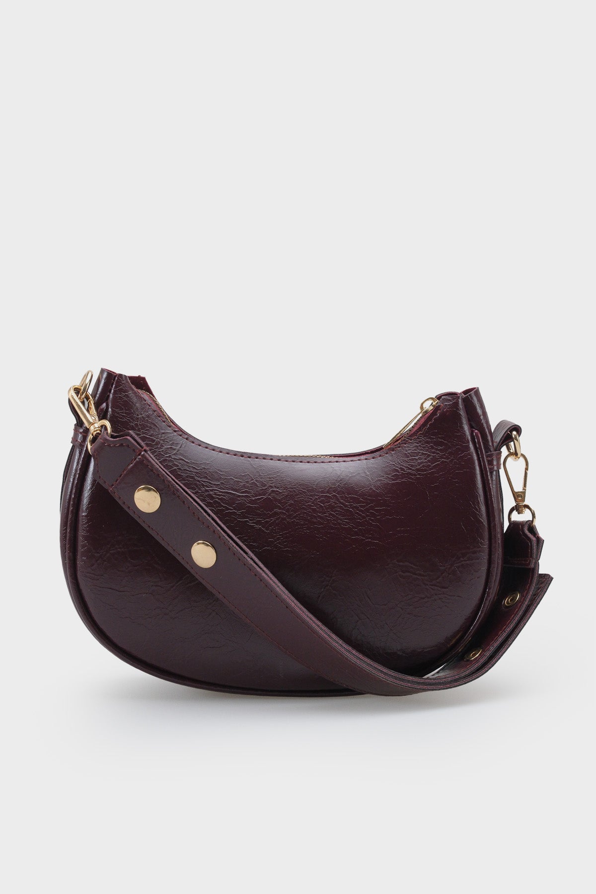 Kadın Fermuarlı El Ve Omuz Çantası Gold Troklu Vellora Bordo