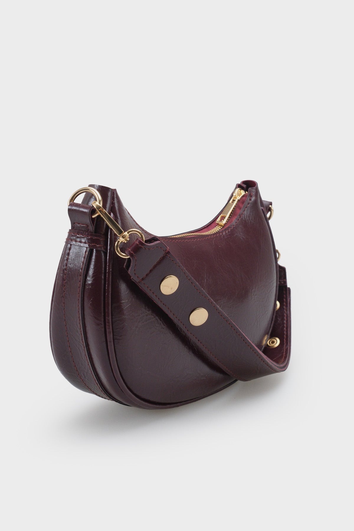 Kadın Fermuarlı El Ve Omuz Çantası Gold Troklu Vellora Bordo