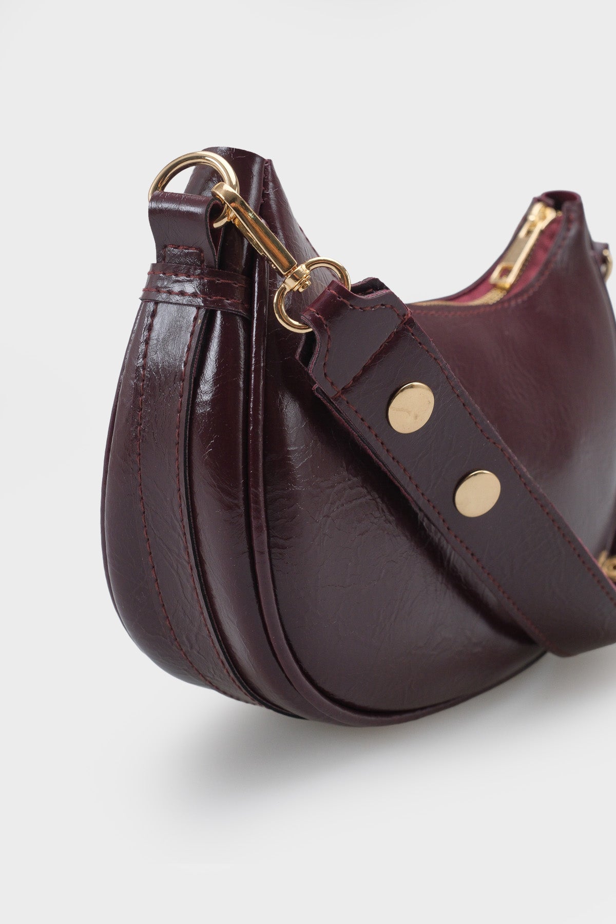 Kadın Fermuarlı El Ve Omuz Çantası Gold Troklu Vellora Bordo