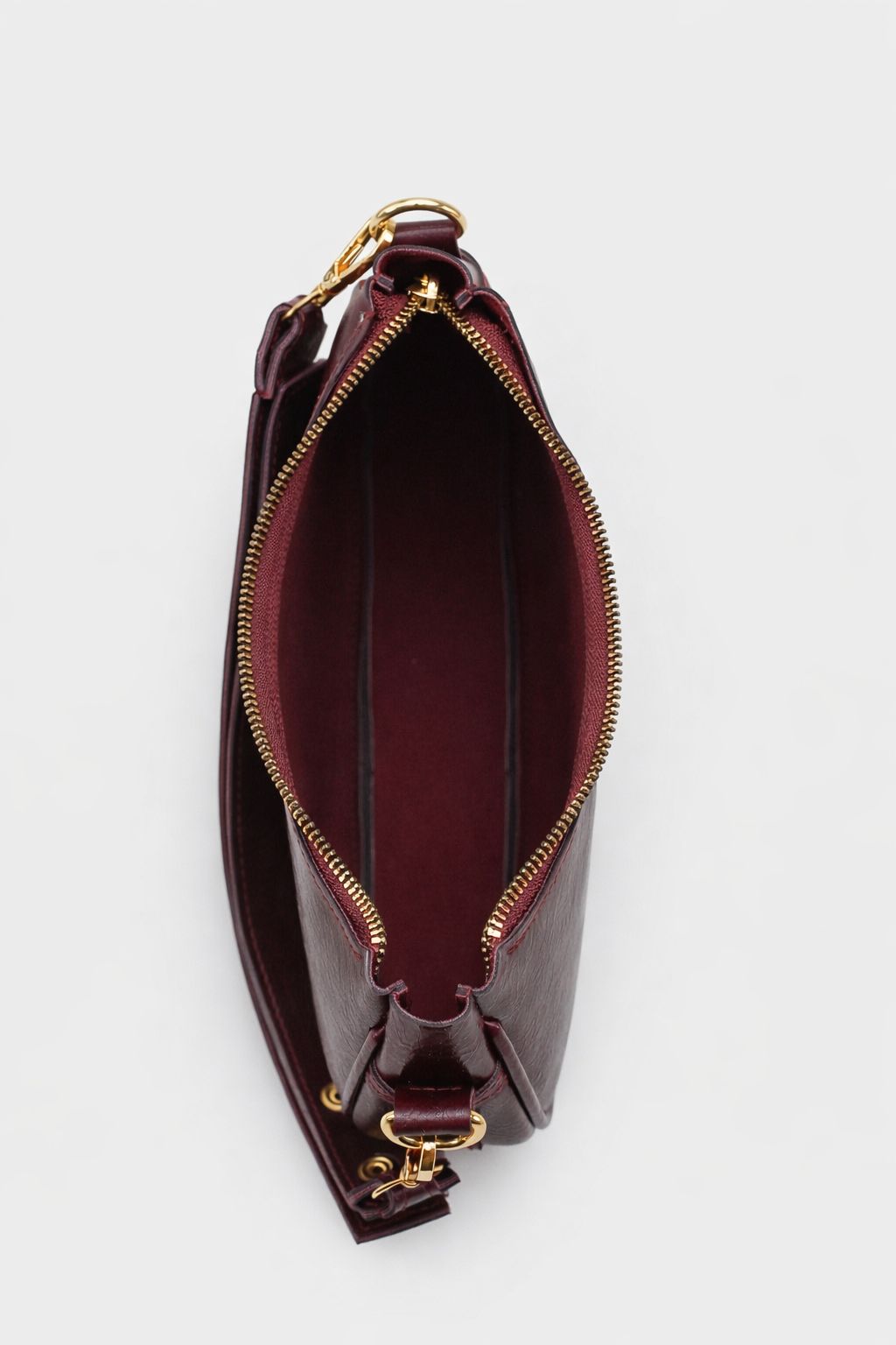 Kadın Fermuarlı El Ve Omuz Çantası Gold Troklu Vellora Bordo