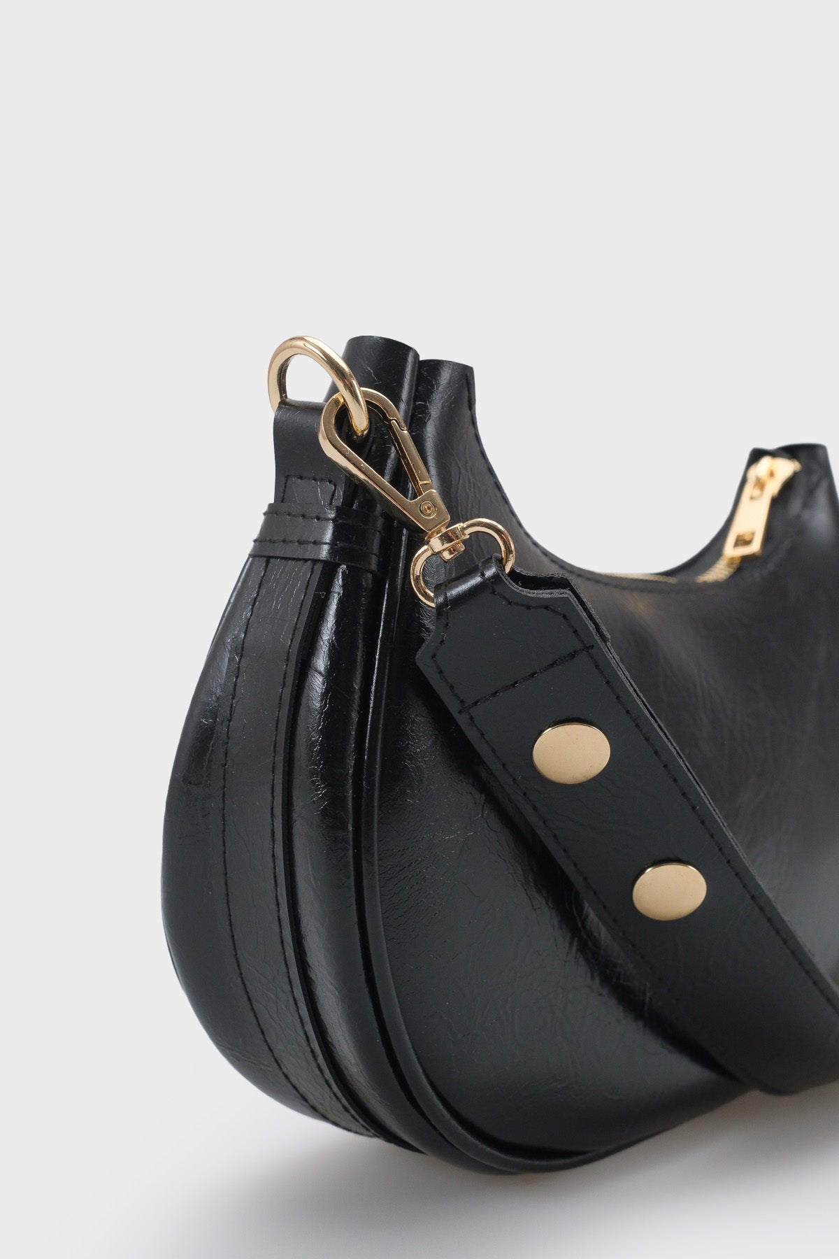 Kadın Fermuarlı El Ve Omuz Çantası Gold Troklu Vellora Siyah