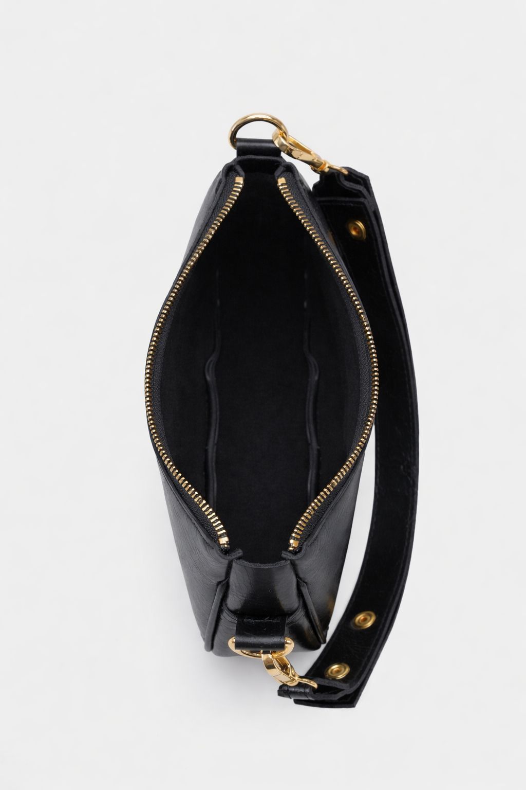 Kadın Fermuarlı El Ve Omuz Çantası Gold Troklu Vellora Siyah