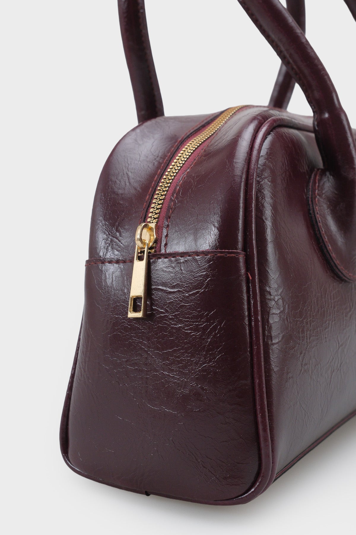 Kadın Gold Fermuar Kapama Dikişli Günlük Kol Çantası Lucenza Bordo