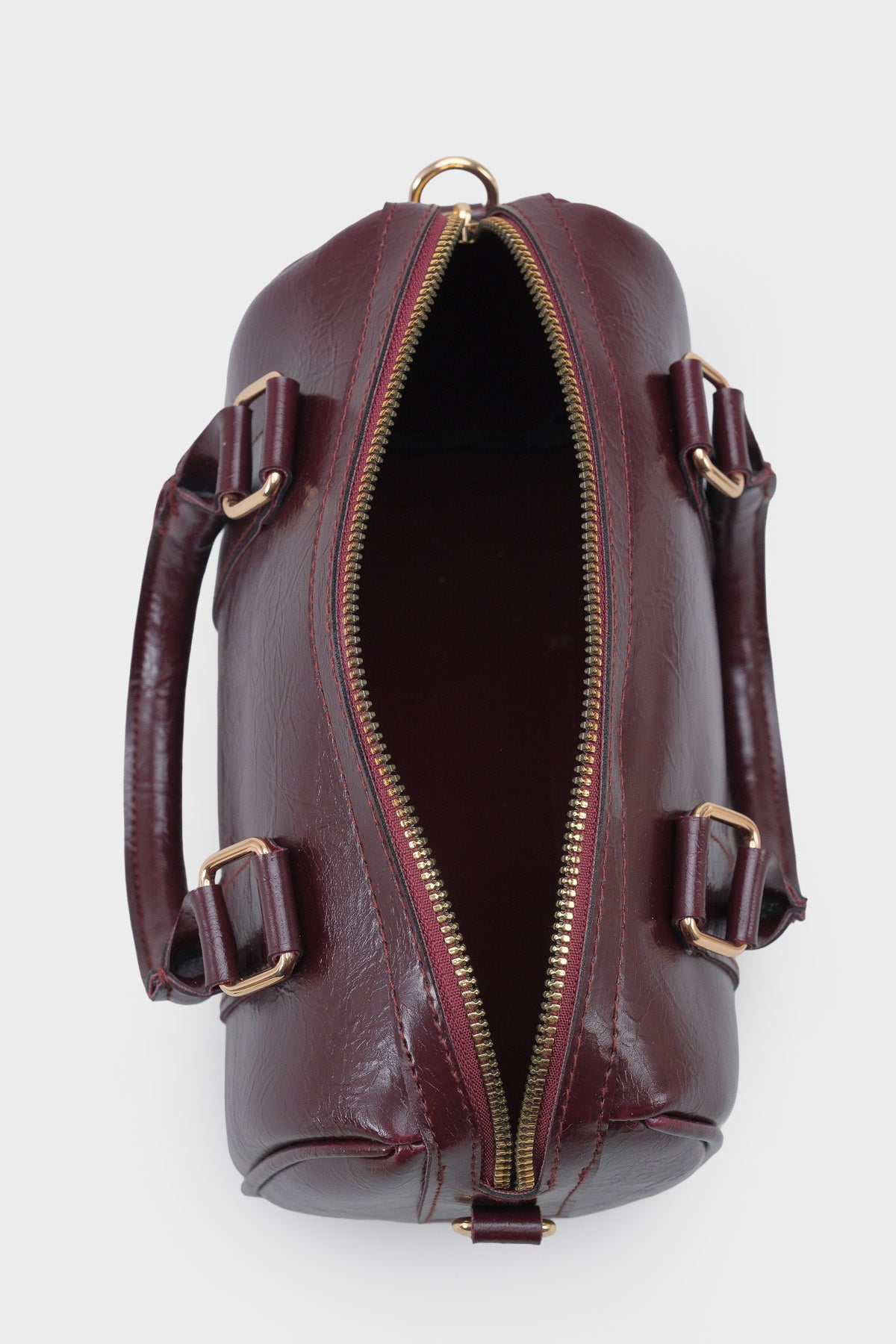 Kadın Gold Fermuarlı Dikişli El Ve Omuz Çantası Marelio Bordo