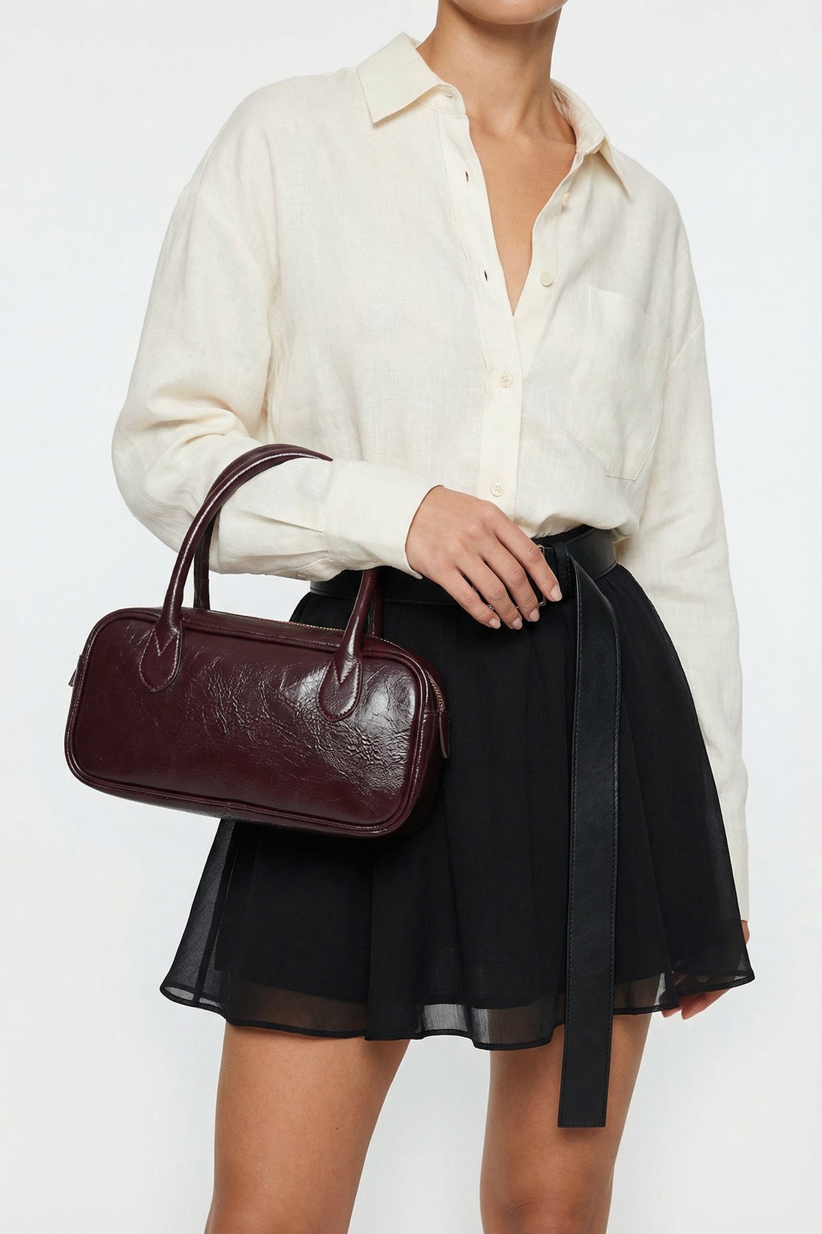 Kadın Gold Fermuarlı Dikişli Günlük Kol Çantası Livo Bordo