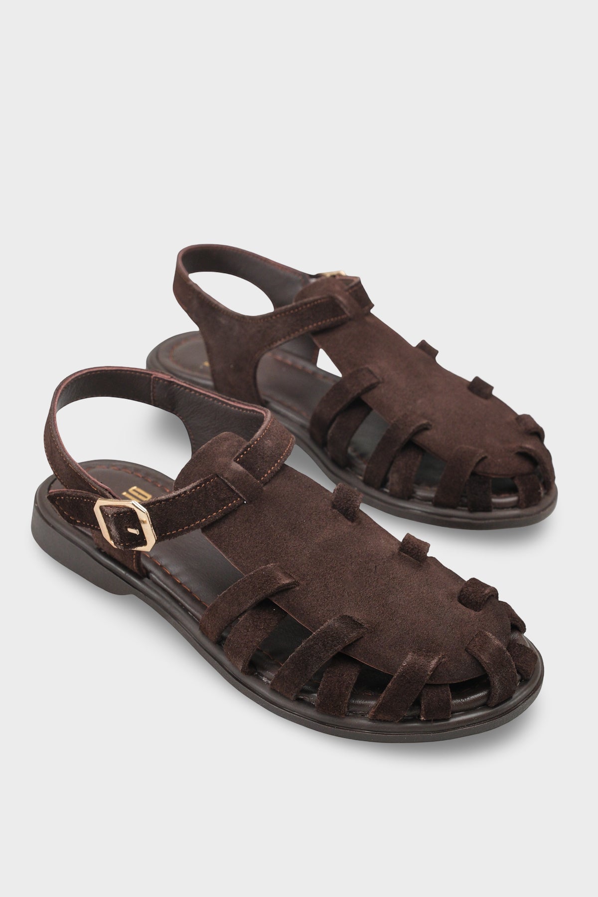 Kadın Hakiki Deri Günlük Comfort Sandalet Mitella Kahve Süet