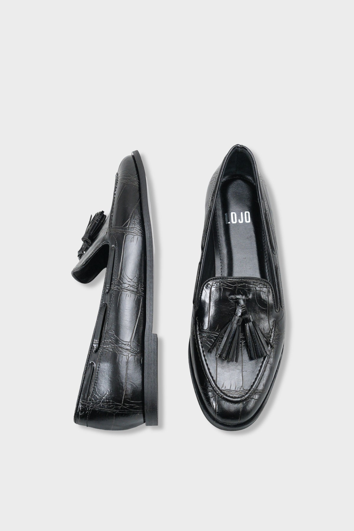 Kadın Kroko Desenli Püskül Detaylı Günlük Loafer Ayakkabı Ales Siyah Kroko