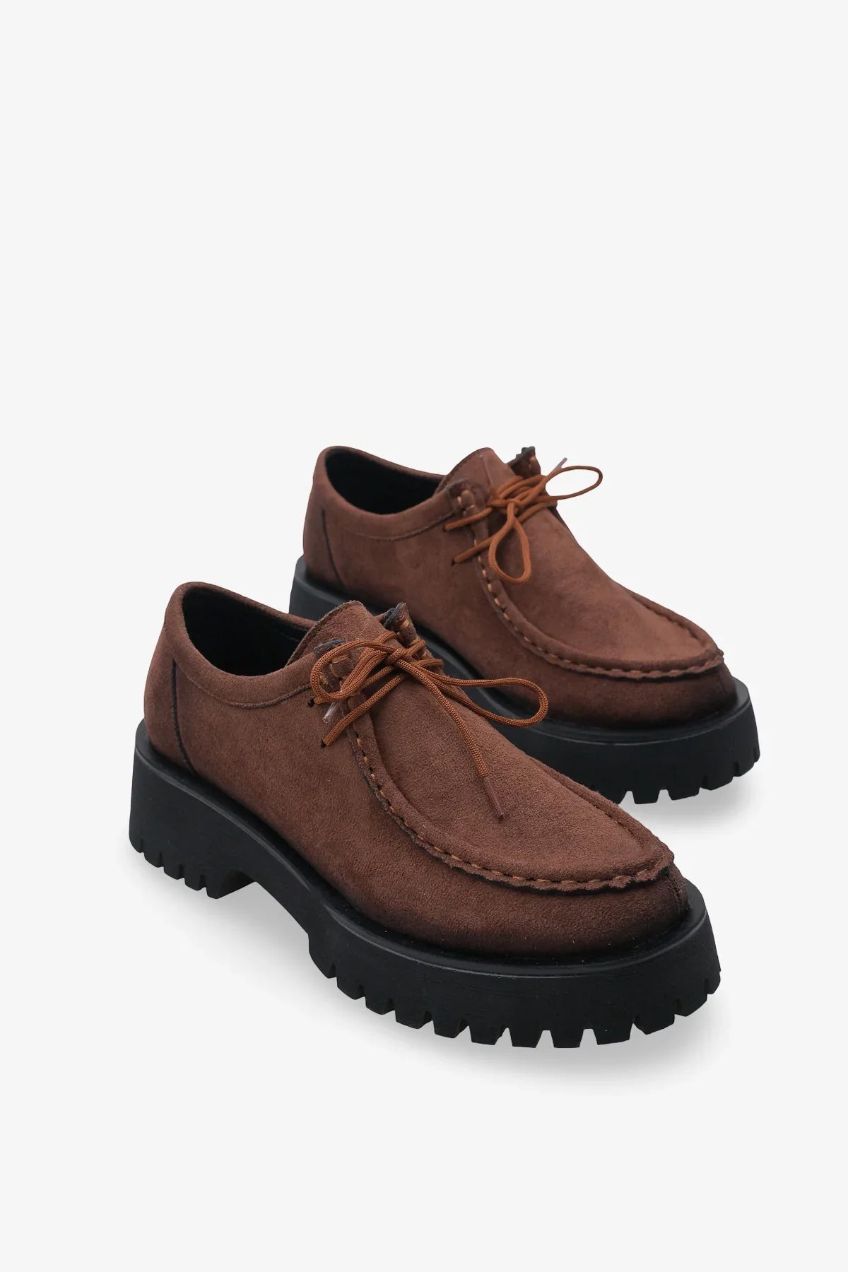 Kadın Loafer Kalın Taban Bağcıklı Günlük Ayakkabı Ferisley Kahve Süet