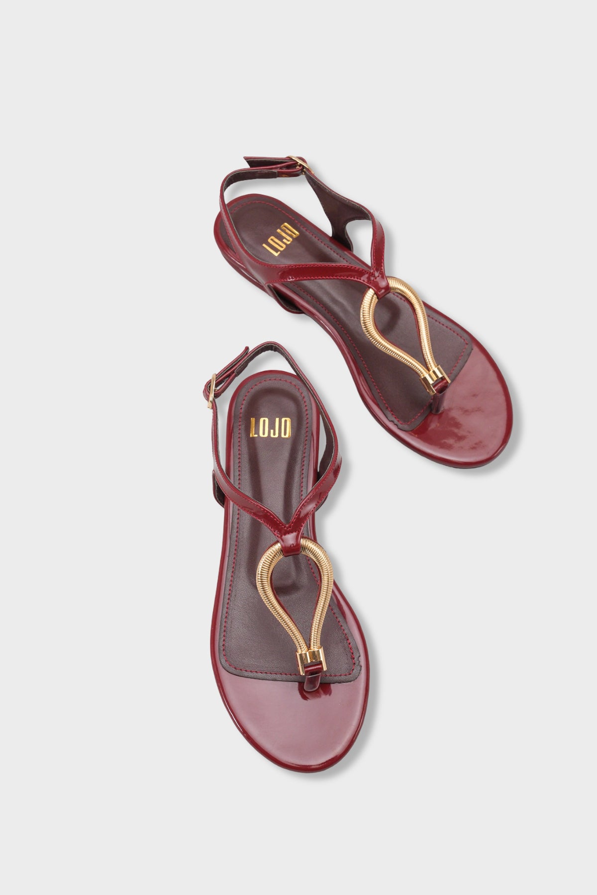Kadın Oval Burunlu Gold Bant Detaylı Günlük Sandalet Nikkiy Bordo