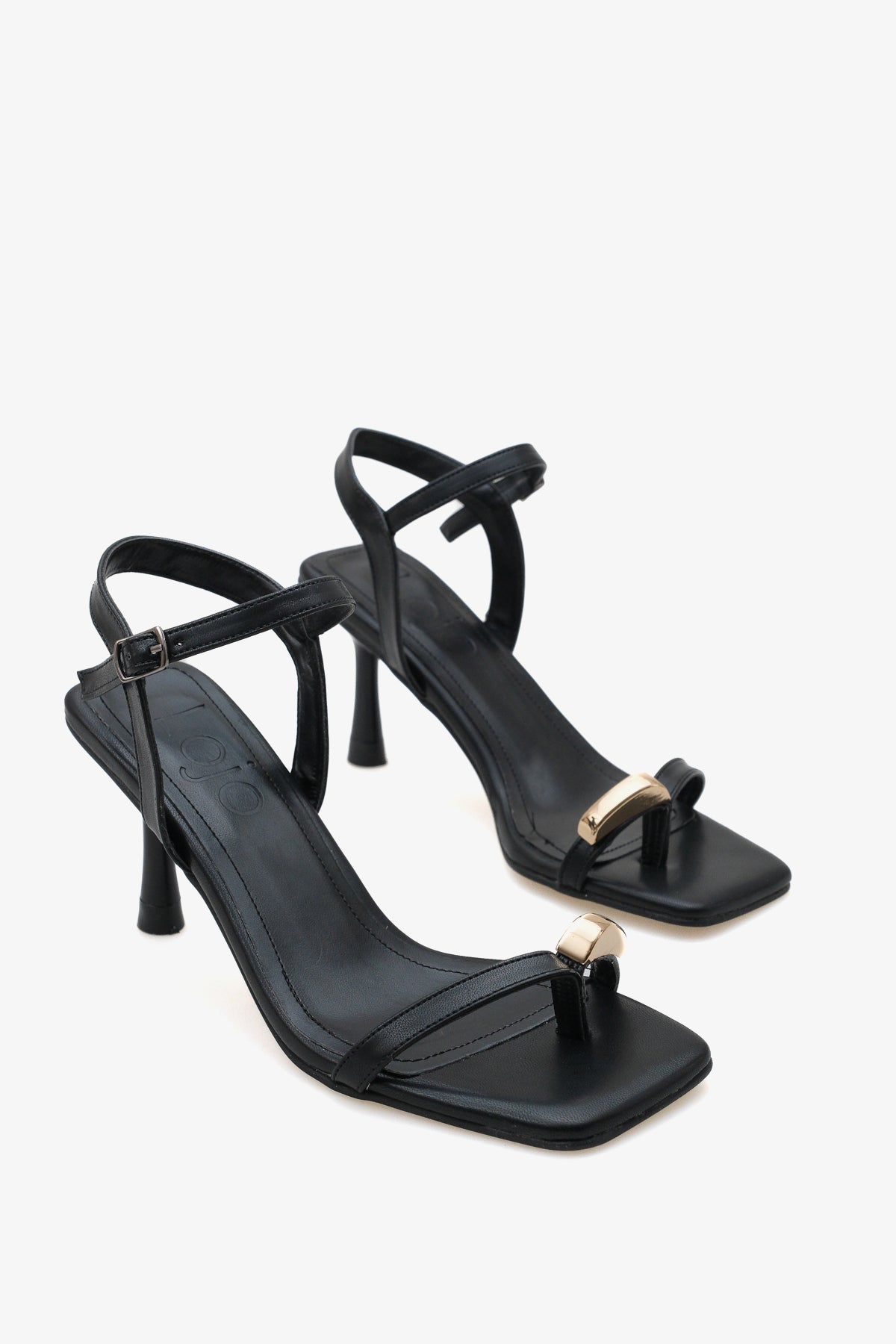 Kadın parmak arası gold tokalı topuklu günlük sandalet feliy