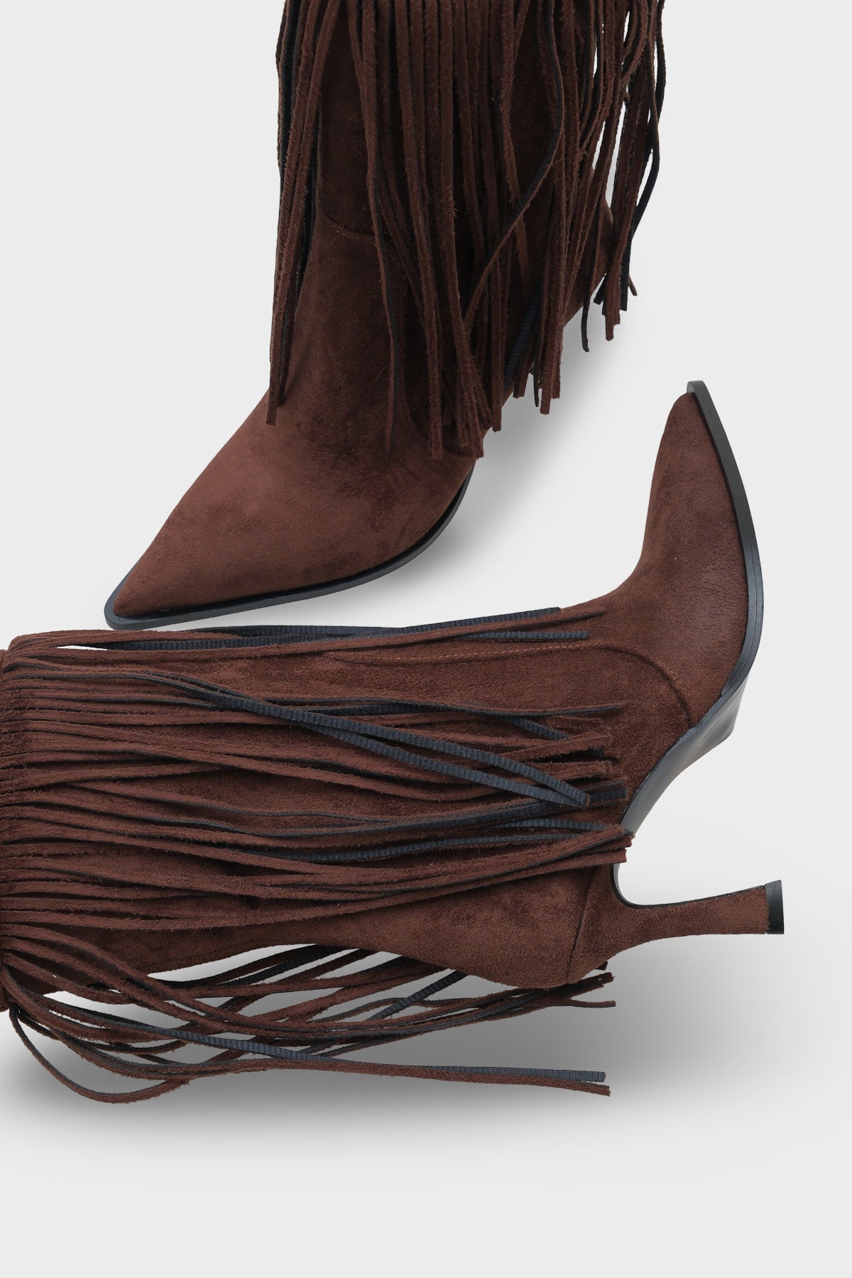 Kadın püskül Detaylı Topuklu Sivri Burun Kovboy Günlük Çizme Etersel Acı Kahve