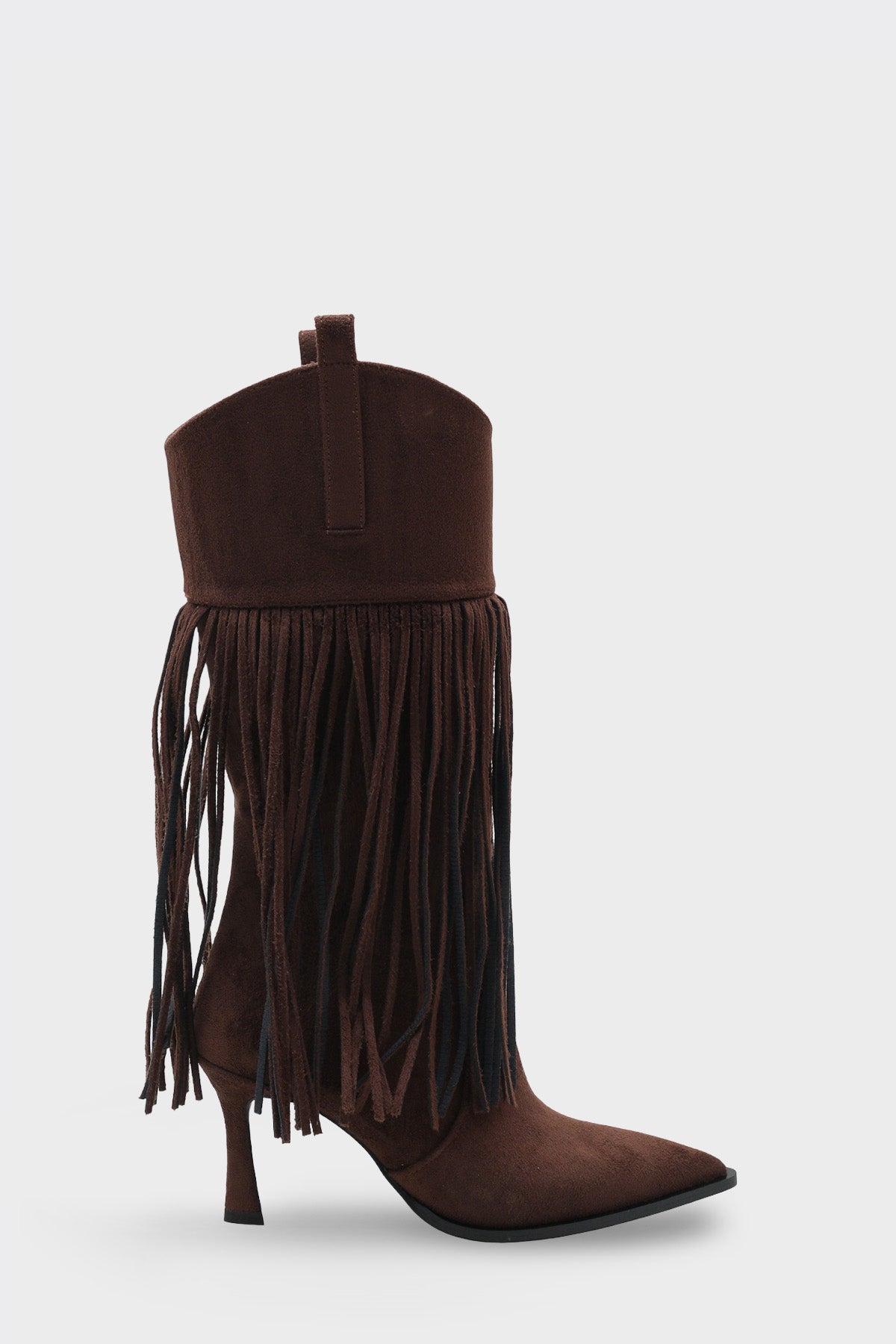 Kadın püskül Detaylı Topuklu Sivri Burun Kovboy Günlük Çizme Etersel Acı Kahve