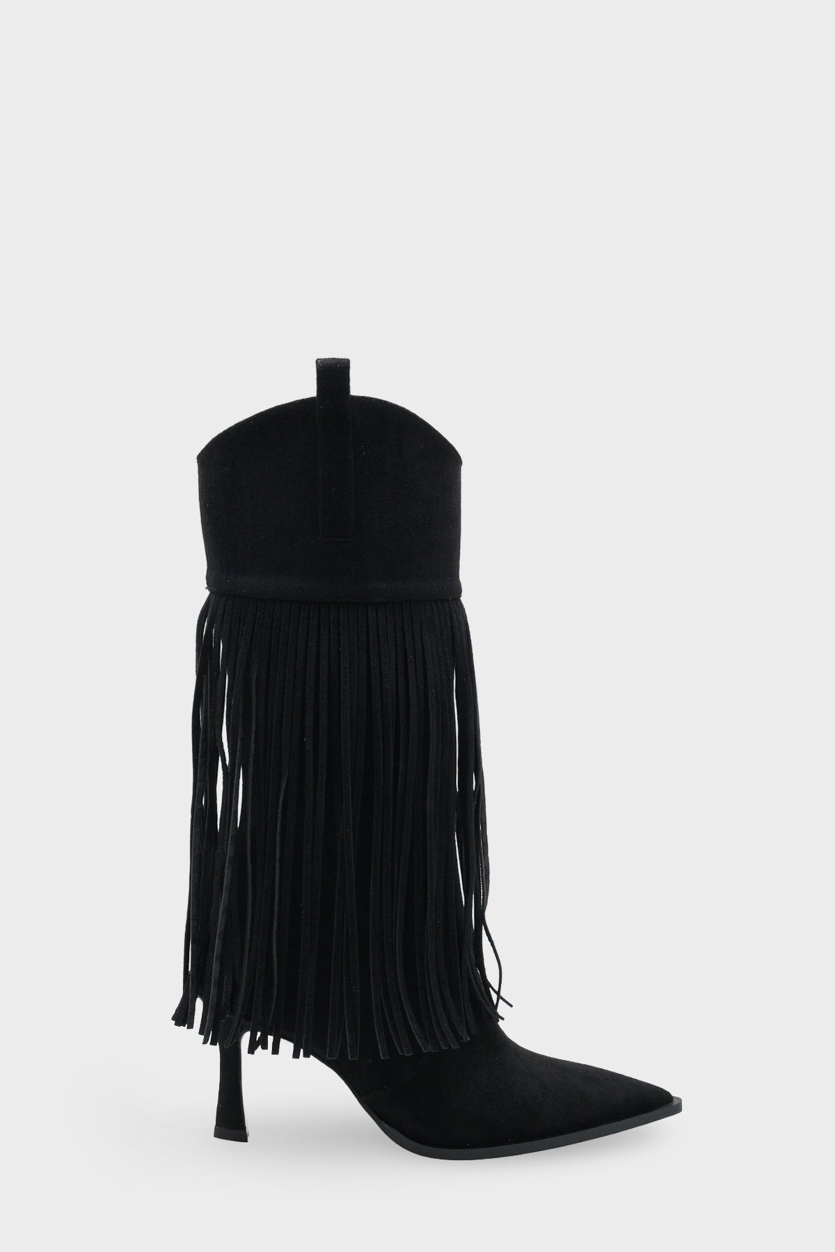 Kadın püskül Detaylı Topuklu Sivri Burun Kovboy Günlük Çizme Etersel Siyah