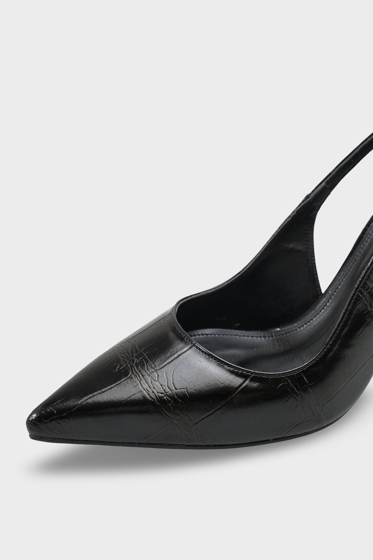Kadın Sivri Burun Arkası Açık Günlük Topuklu Stiletto Nisiy Siyah Kroko