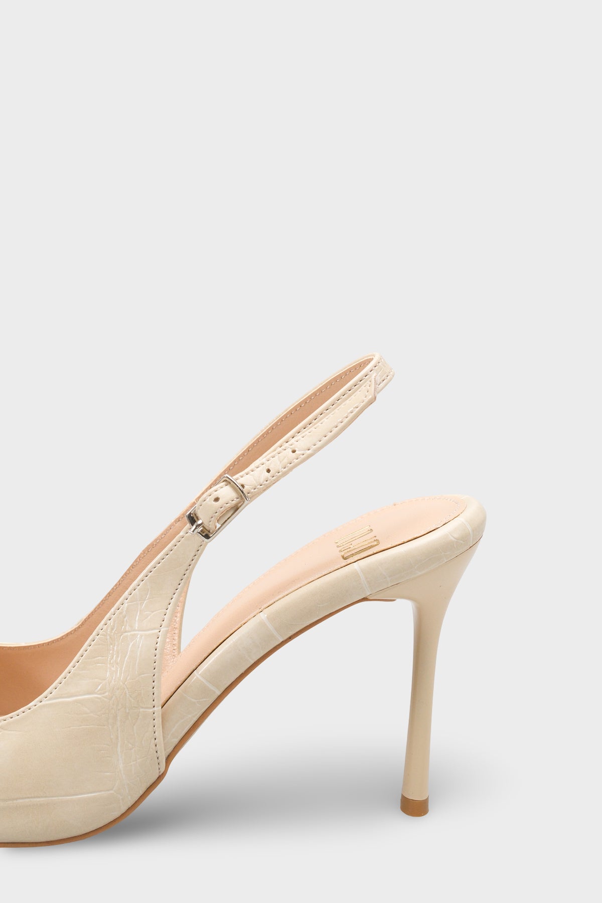 Kadın Sivri Burun Arkası Açık Günlük Topuklu Stiletto Nisiy Bej Kroko