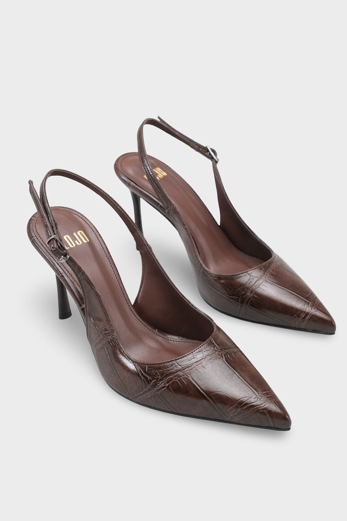 Kadın Sivri Burun Arkası Açık Günlük Topuklu Stiletto Nisiy Kahve Kroko