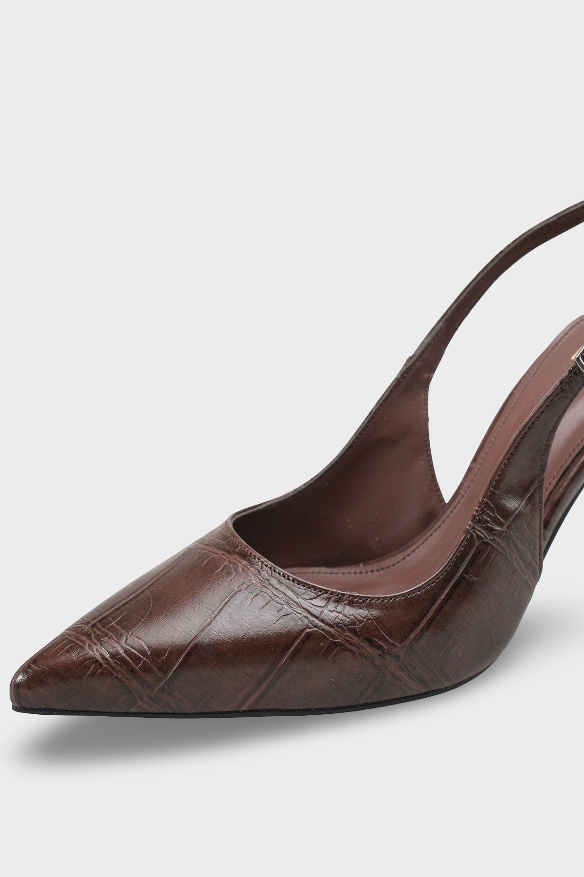 Kadın Sivri Burun Arkası Açık Günlük Topuklu Stiletto Nisiy Kahve Kroko