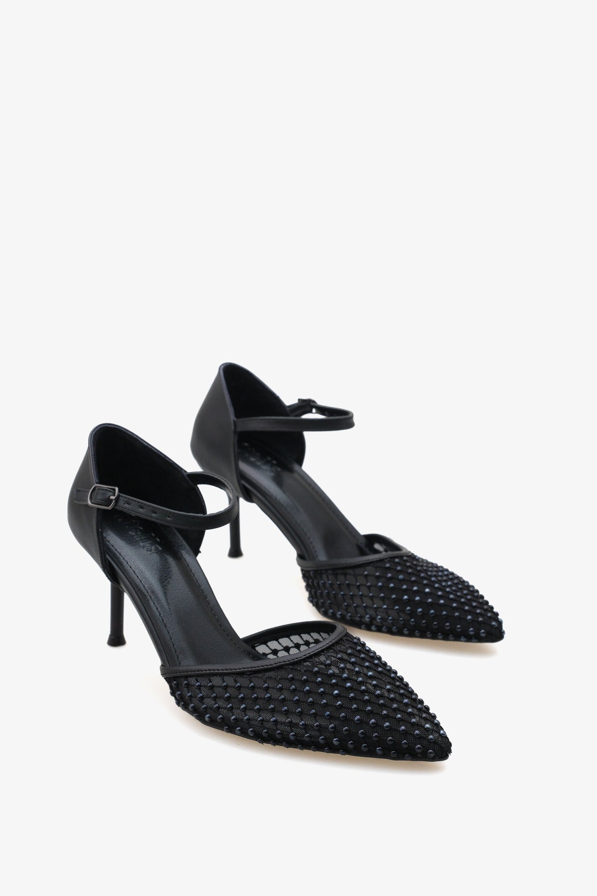 Kadın sivri burun file taşlı topuklu günlük stiletto lagus