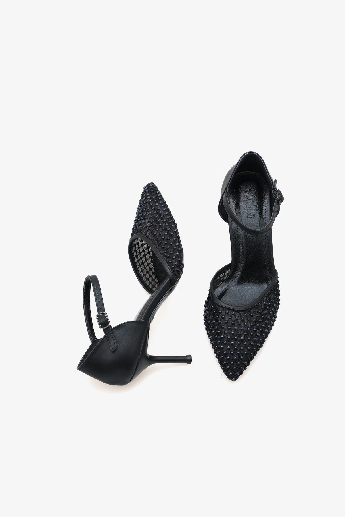 Kadın sivri burun file taşlı topuklu günlük stiletto lagus