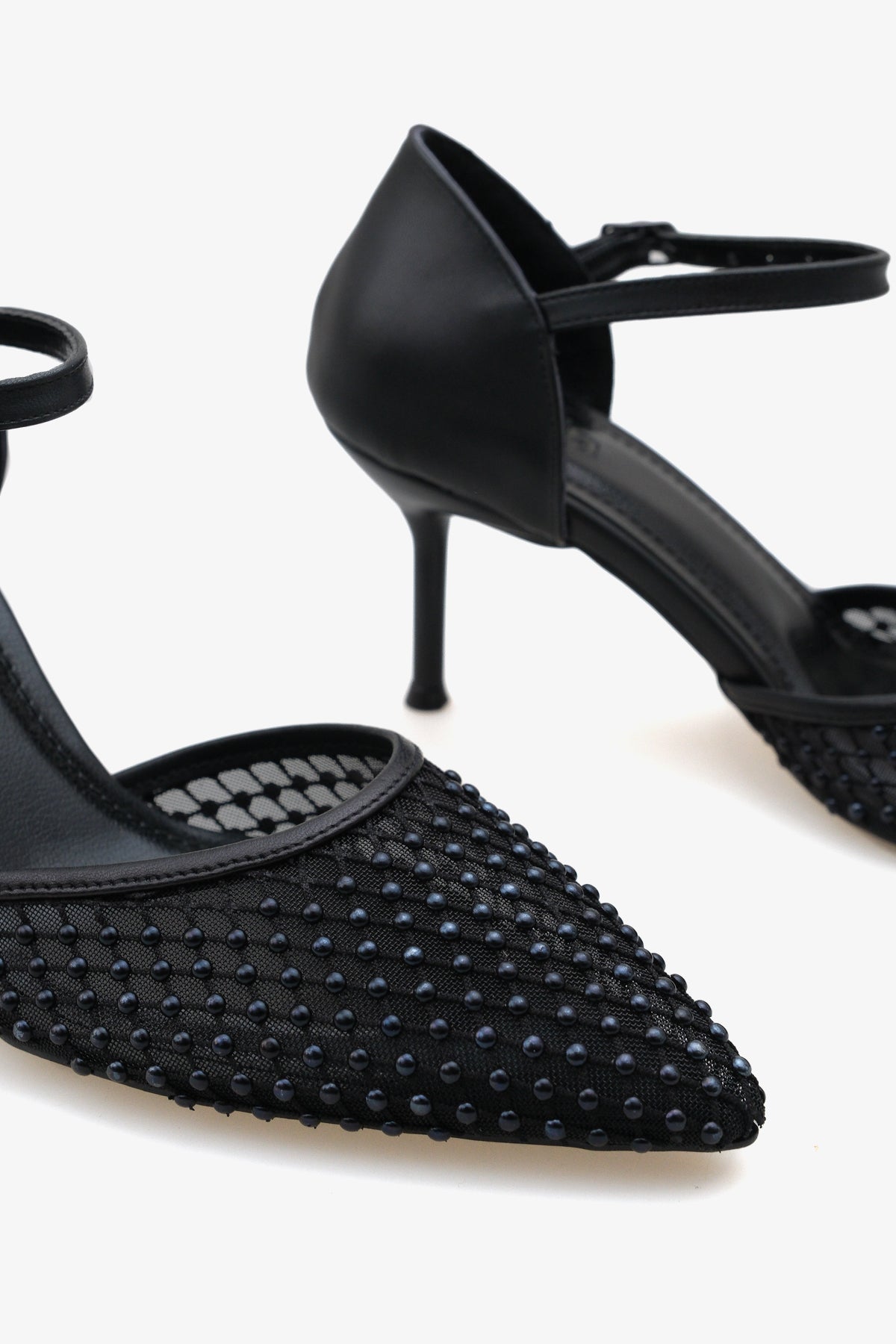 Kadın sivri burun file taşlı topuklu günlük stiletto lagus