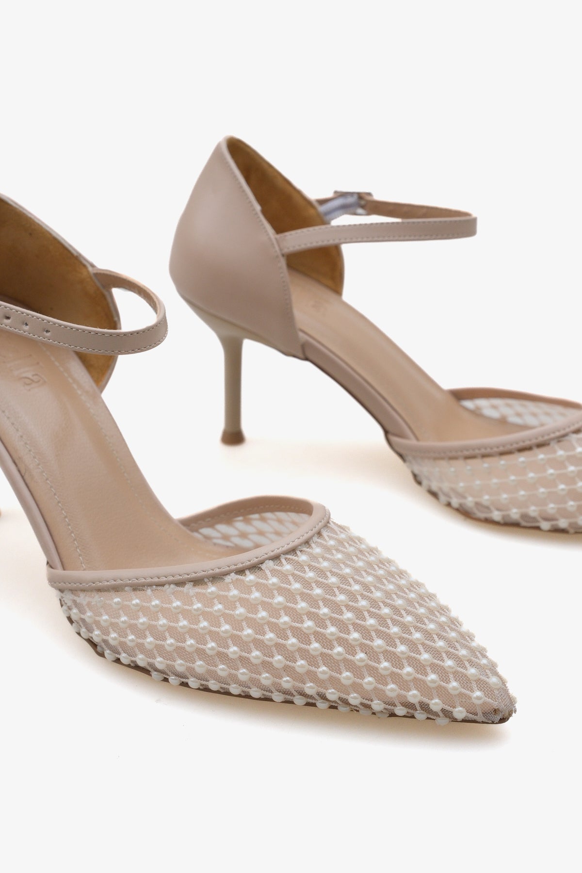 Kadın sivri burun file taşlı topuklu günlük stiletto lagus