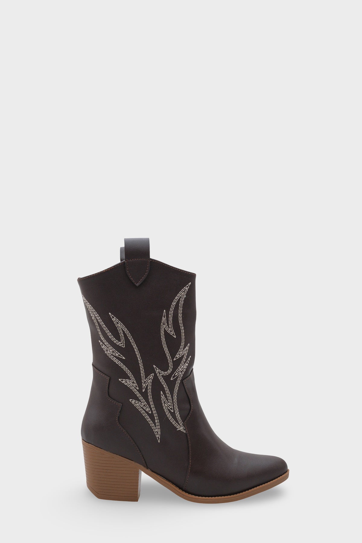 Kadın Sivri Burun Nakışlı Western Günlük Topuklu Bot Sovey Kahve