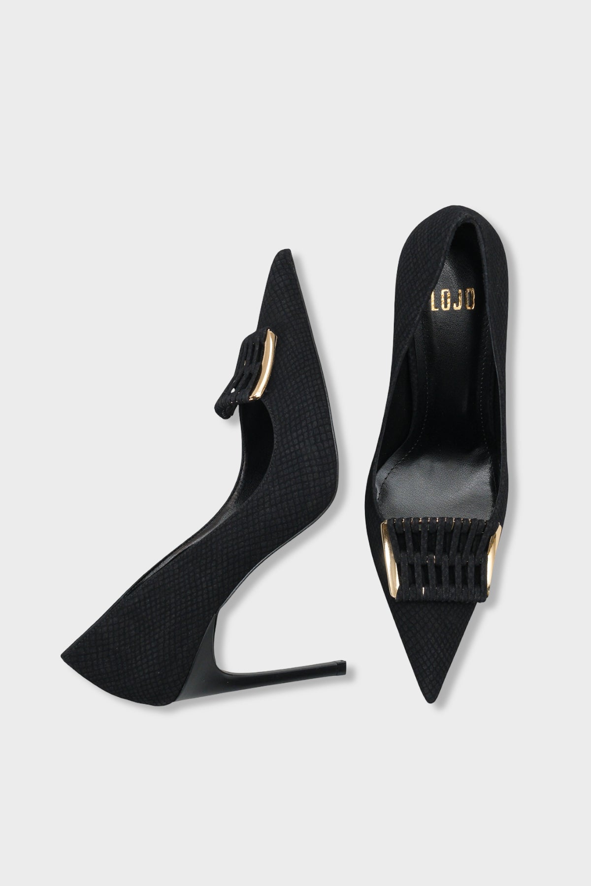 Kadın Stiletto Sivri Burun Altın Toka Detaylı Günlük Topuklu Ayakkabı Sancarlo Siyah