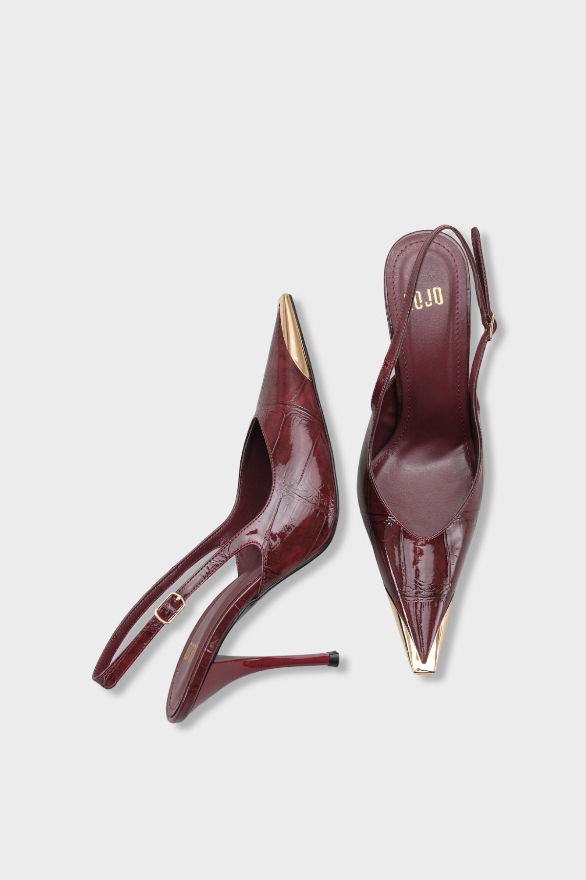 Kadın Stiletto Sivri Burun Arkası Bantlı Günlük Topuklu Ayakkabı Rivori Bordo Kroko